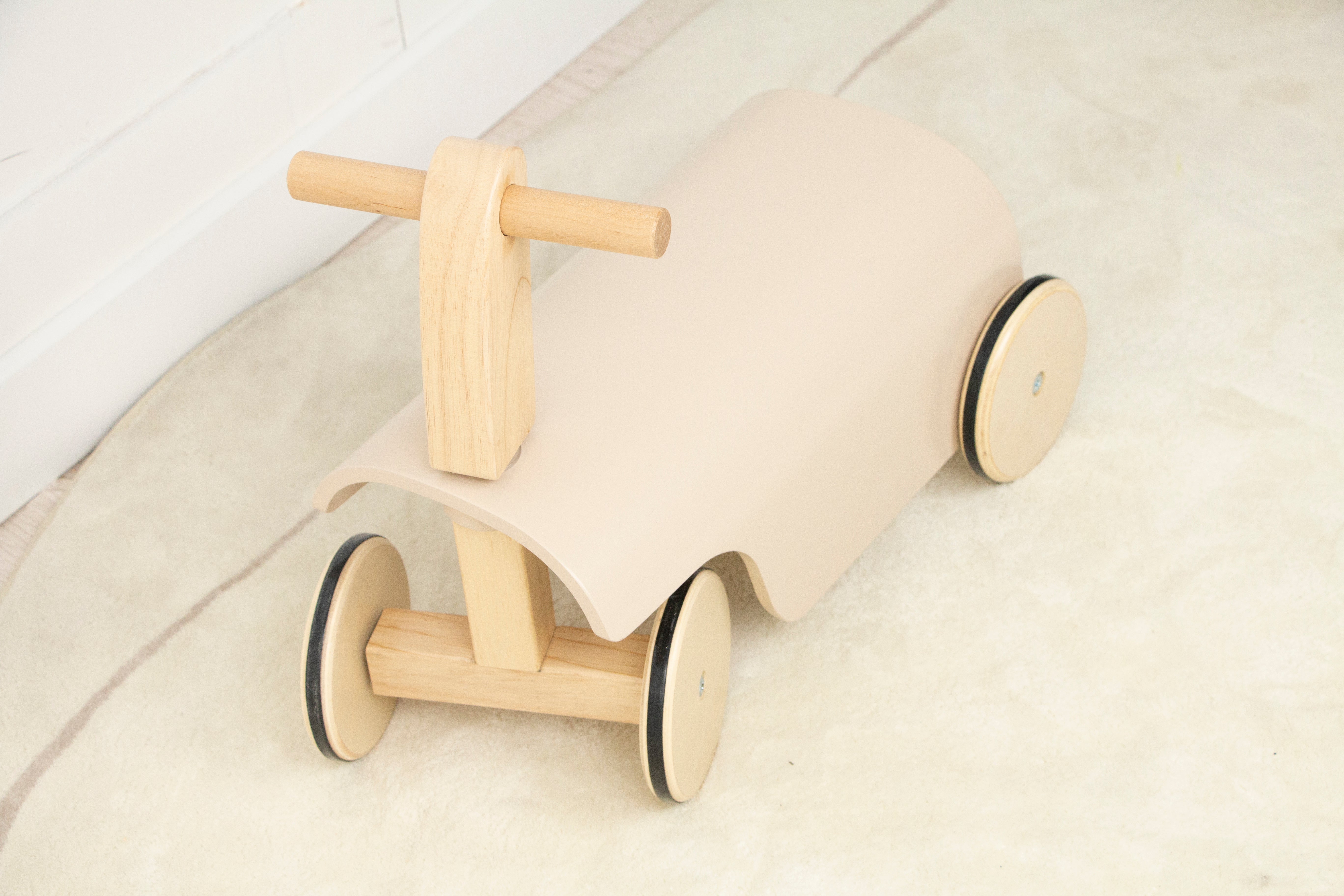 Kids Toddler Wooden Ride-On Toy with Wheels and Walker Indoor Avenlur.com Blush