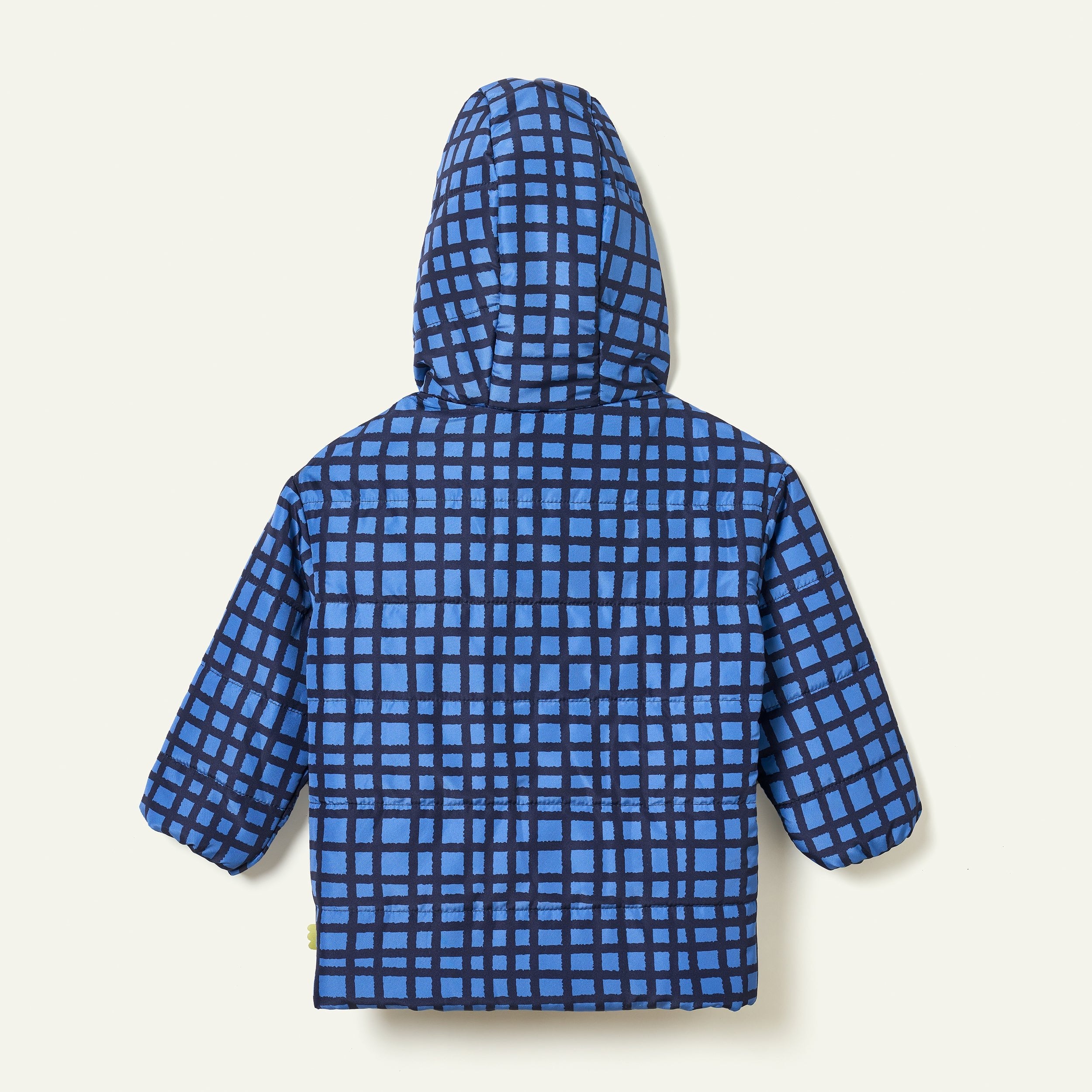 Recycled Nylon Blue Grid Puffer