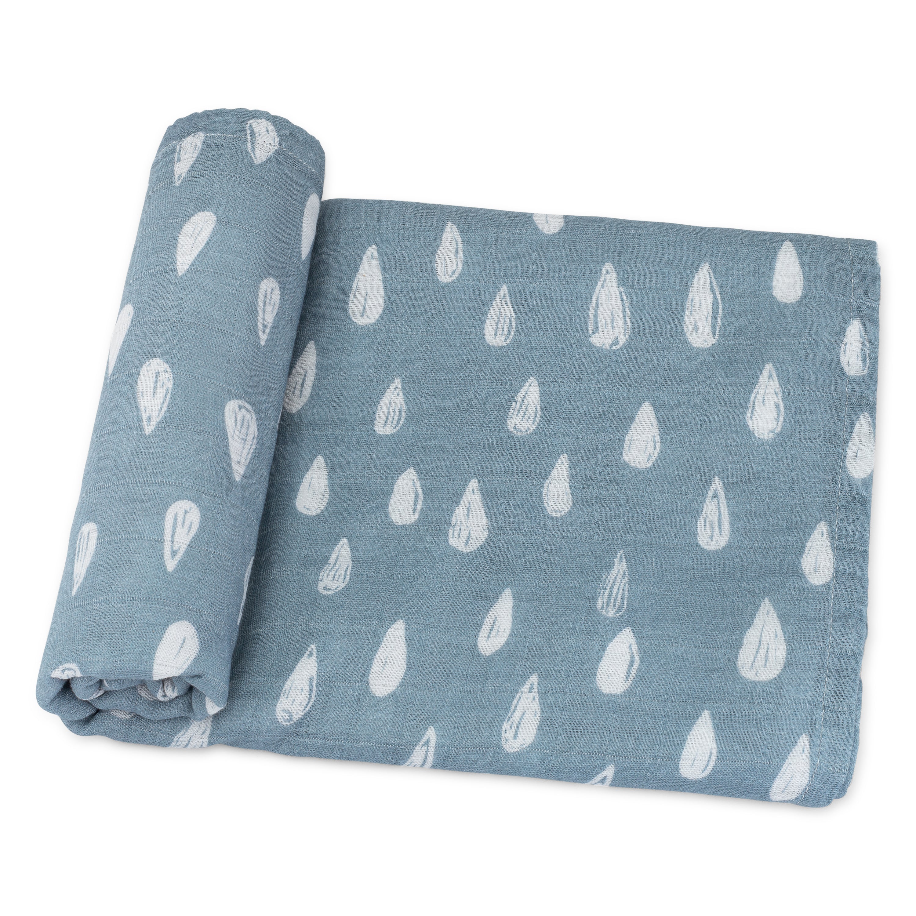 Muslin Swaddle Blanket in Blue Raindrops, 1 Pack