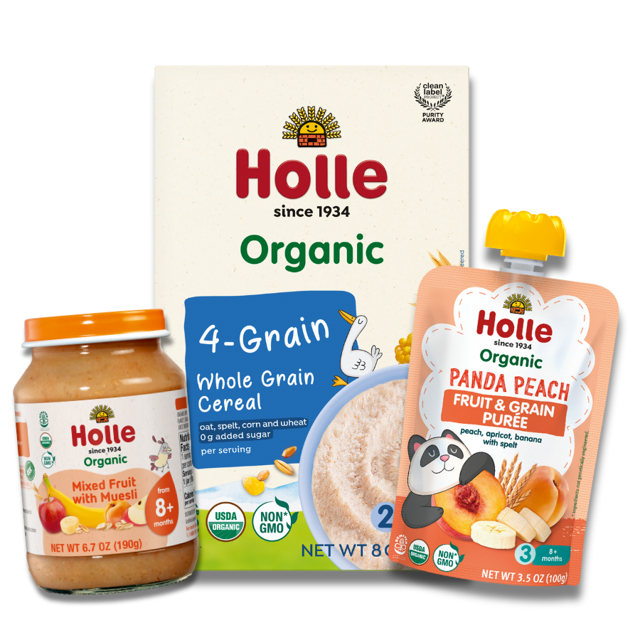 Fruit & Grain Variety Bundle: Panda Peach, Mixed Fruit w/ Muesli Jars, 4-Grain Cereal