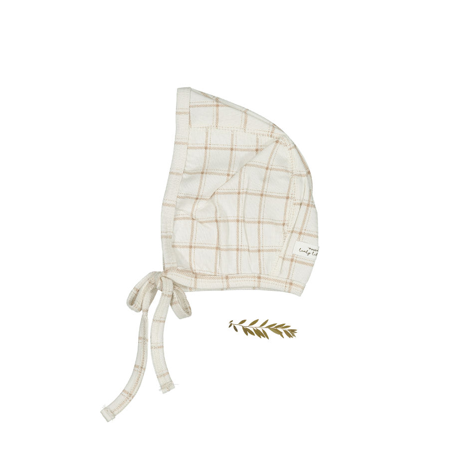 The Printed Bonnet - Tan Grid Bonnet Lovely Littles