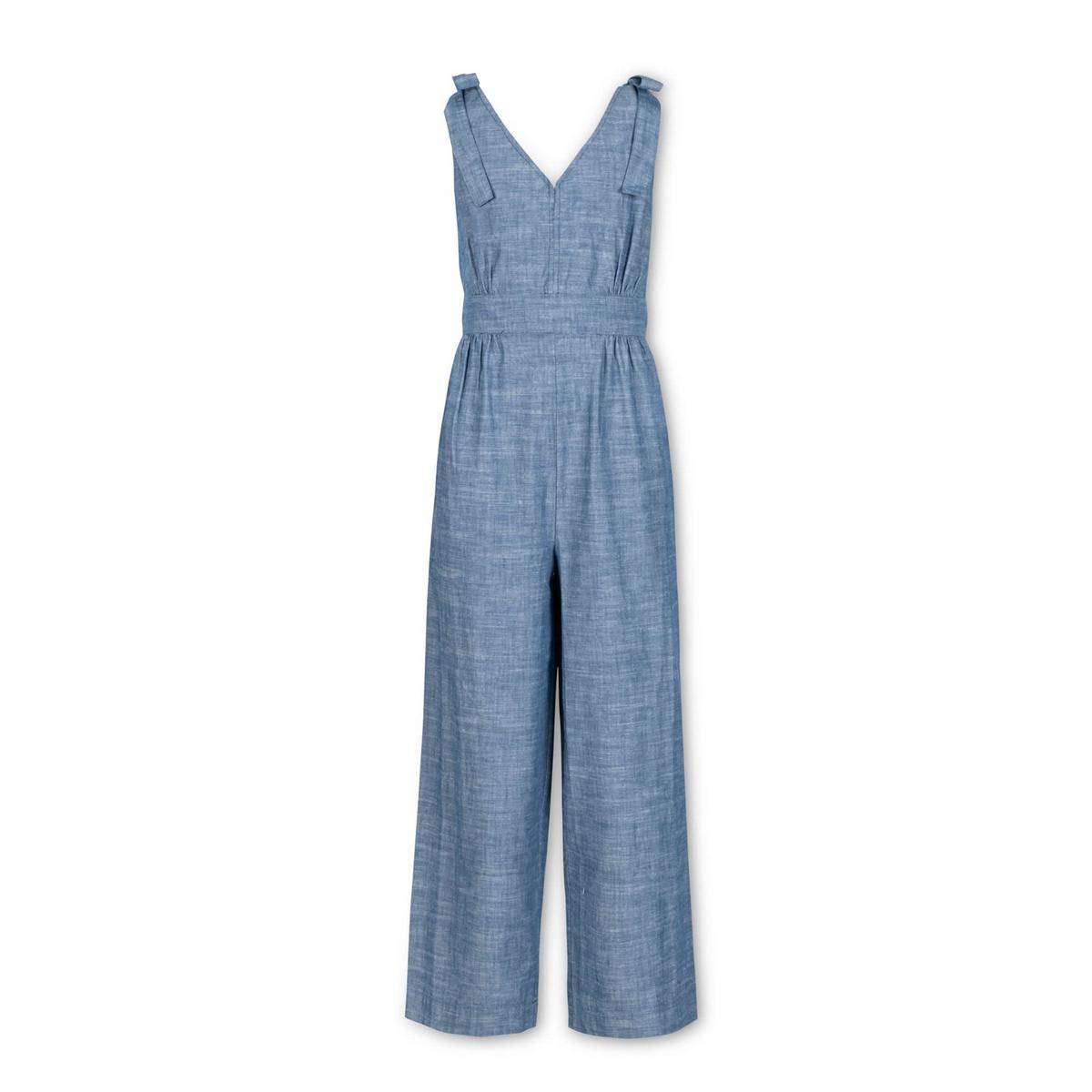 Women's Bow Shoulder Organic Jumpsuit - Blue Chambray