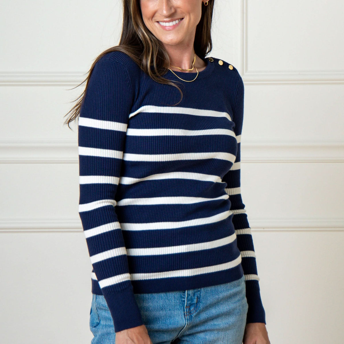 Crew Neck Button Sweater