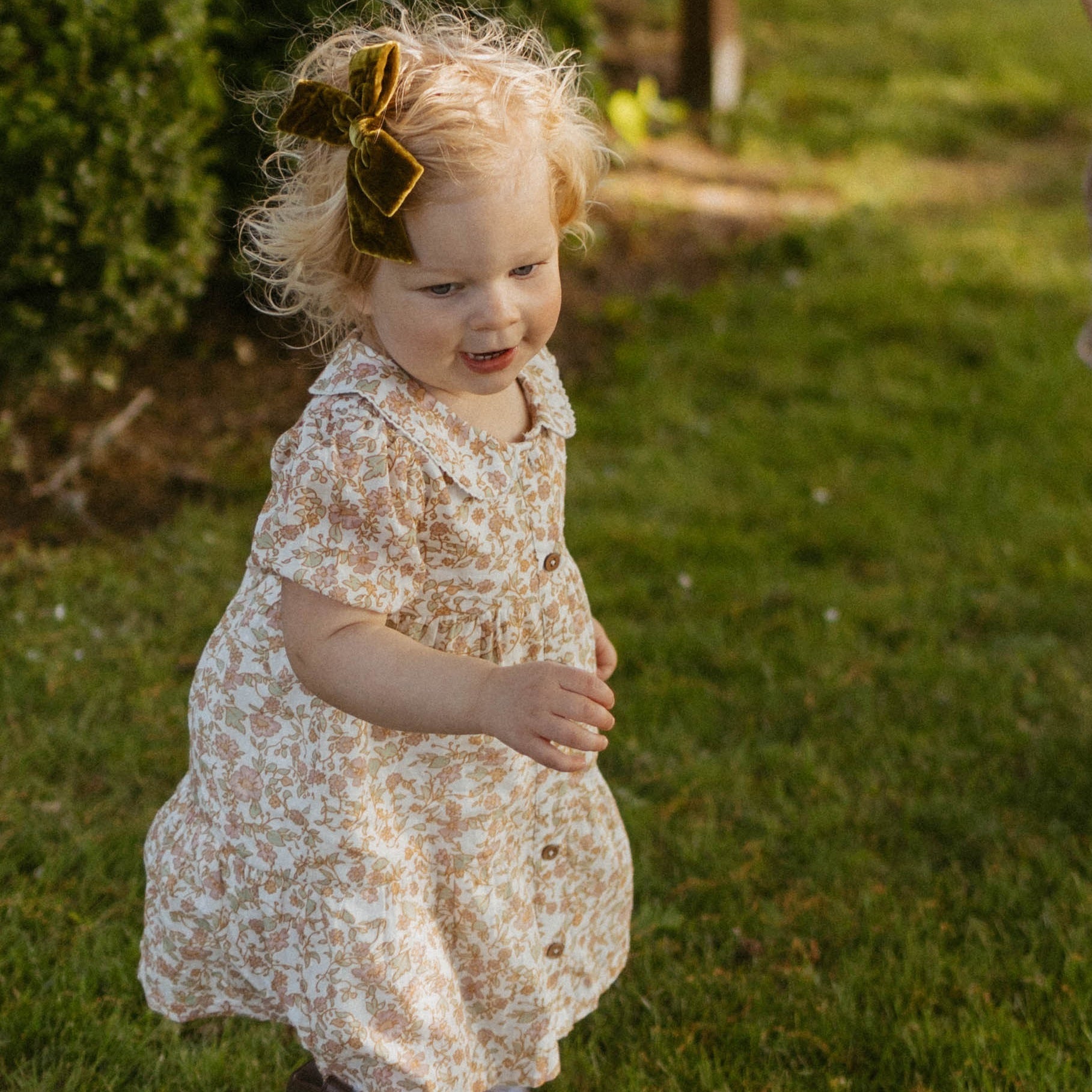 Organic Puff Sleeve Collar Dress - Tuscan Bloom