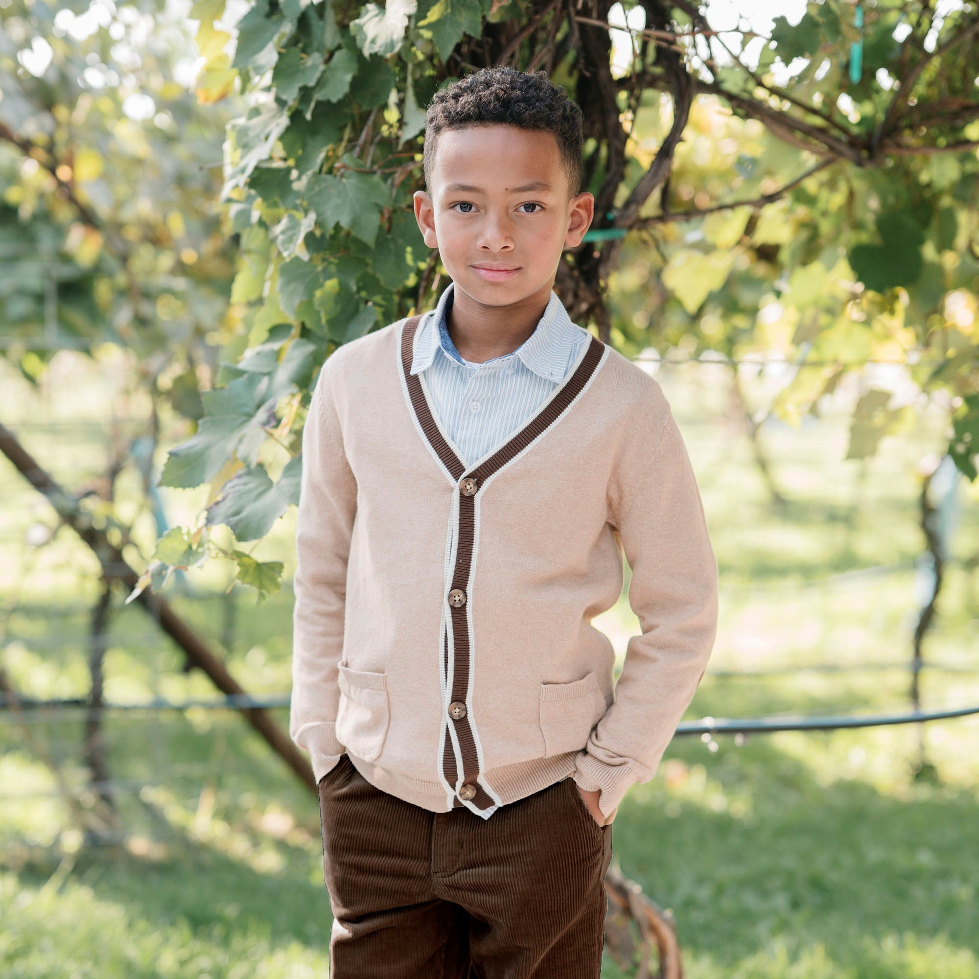 Organic Tipped Cardigan with Elbow Patches