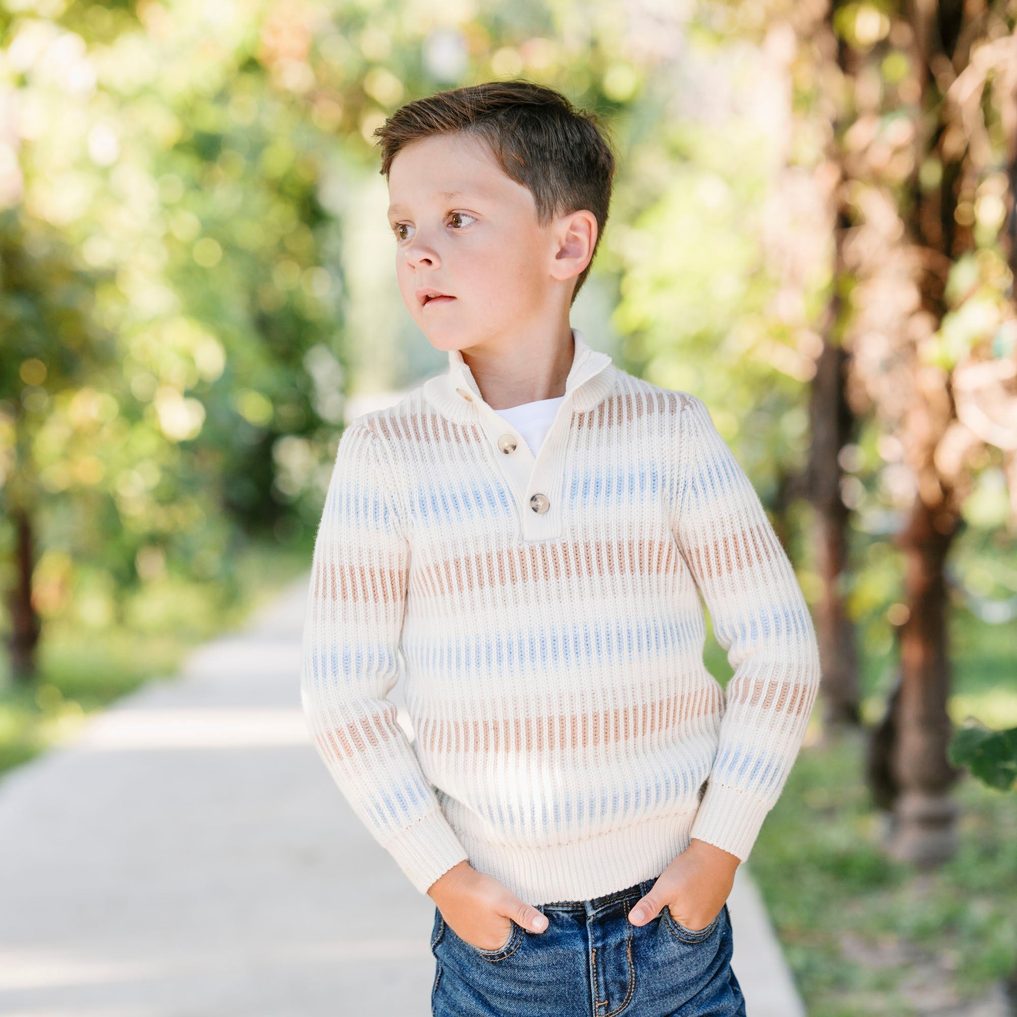 Organic Mock Neck Stripe Sweater