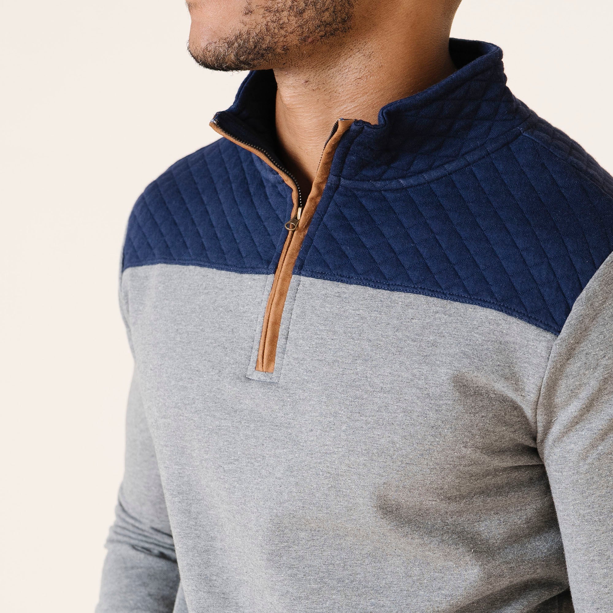 Organic French Terry Half Zip with Quilted Yoke