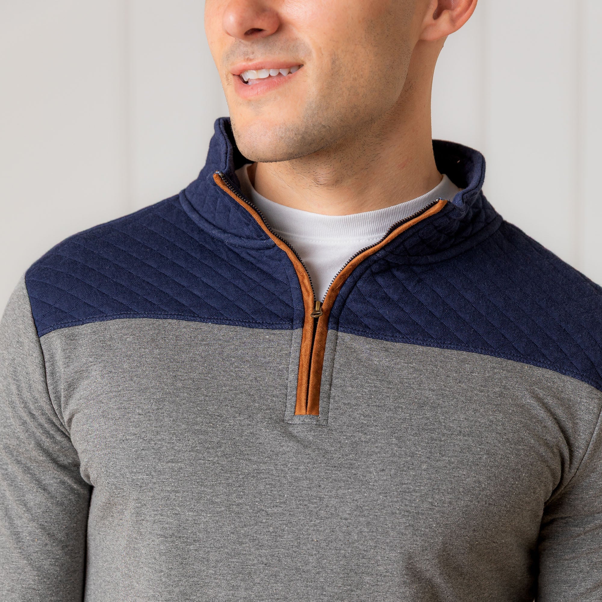 Organic French Terry Half Zip with Quilted Yoke