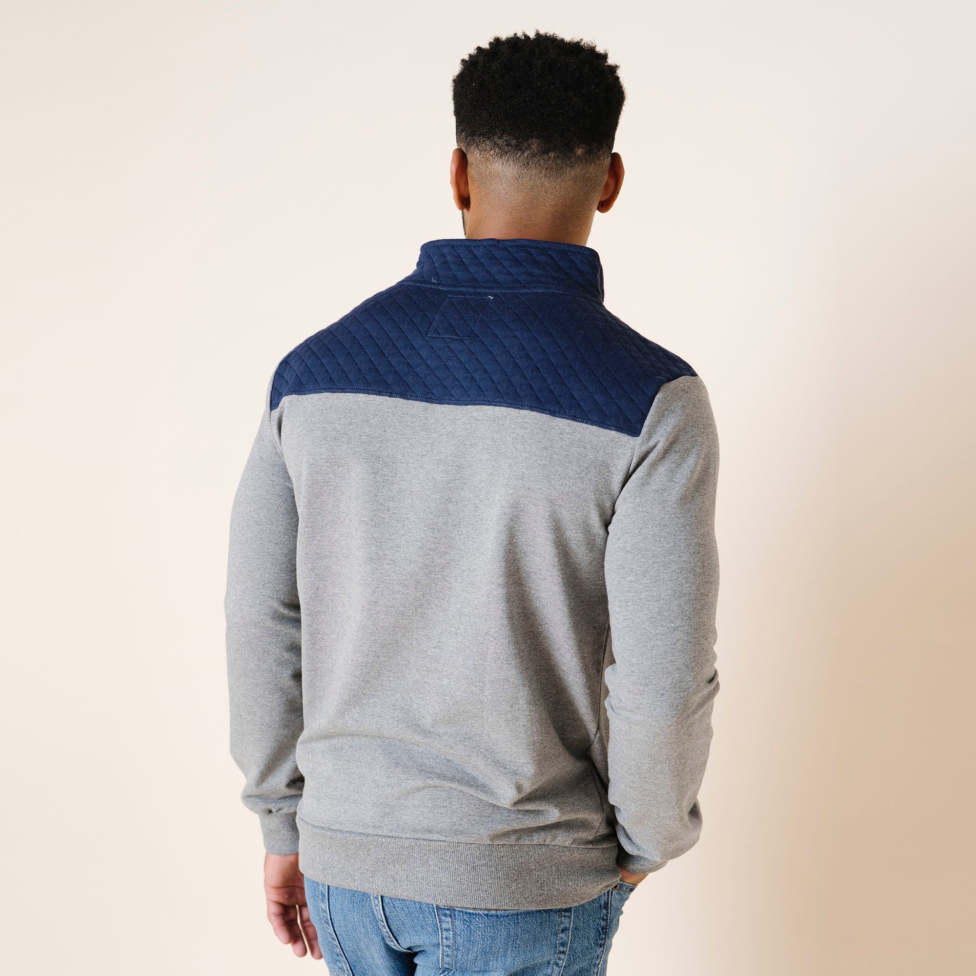 Organic French Terry Half Zip with Quilted Yoke