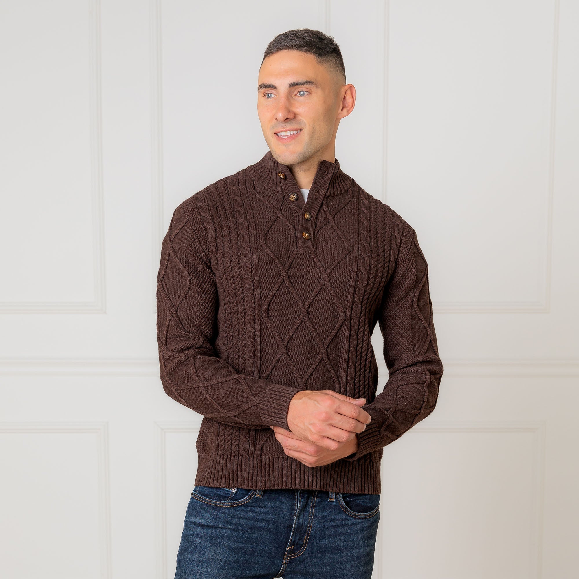 Organic Mock Neck Cable Sweater