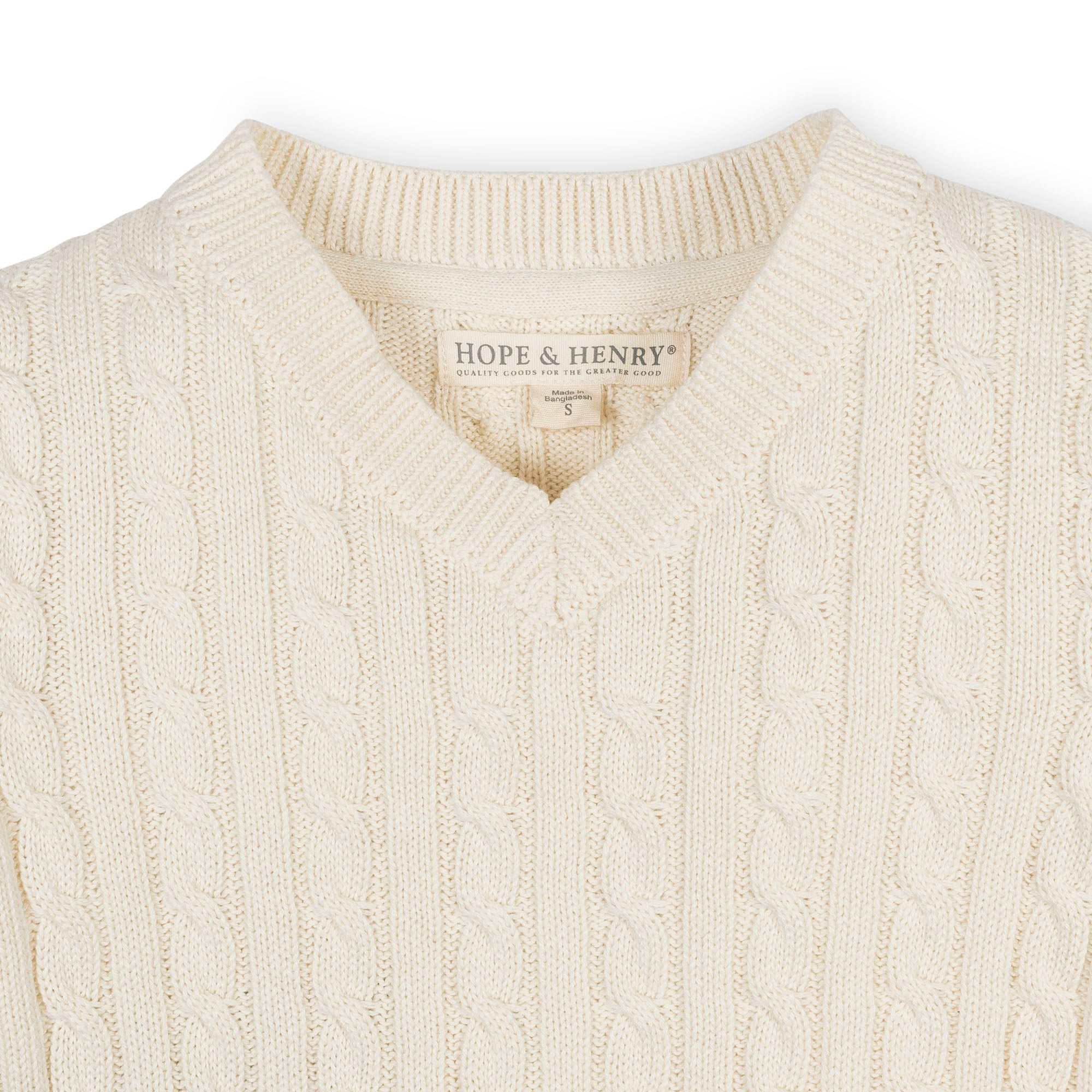 Organic V-Neck Cable Sweater