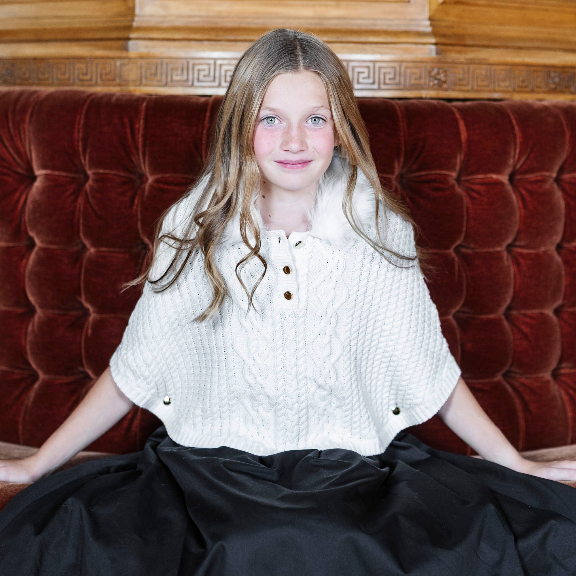 Organic Cable Sweater Cape with Faux Fur