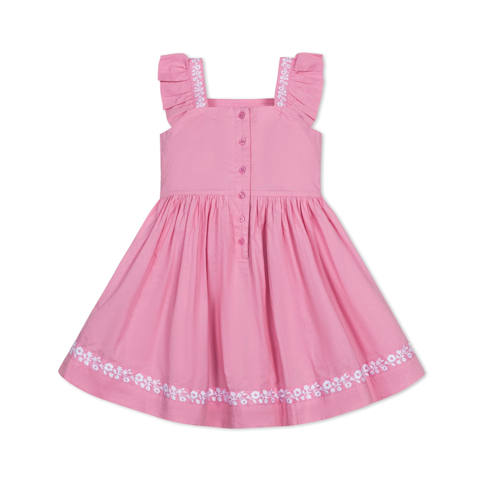 Organic Pleated Apron Dress with Embroidery