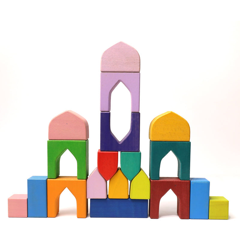 **Pre-order (Ships in 1-2 Weeks)**54 Pcs STAINED Arabian 1001 Nights Inspired Wooden Building Blocks Set with Tray