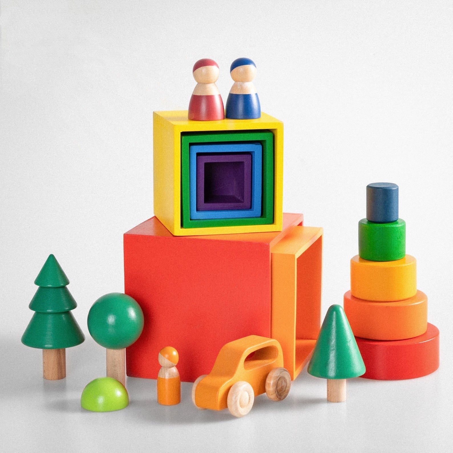**Pre-order (Ships in 2-3 Weeks)**6-Piece Basswood Wooden Rainbow Nesting Box Set | Painted & Hand-Stained Finishes | Montessori Stacking Toy