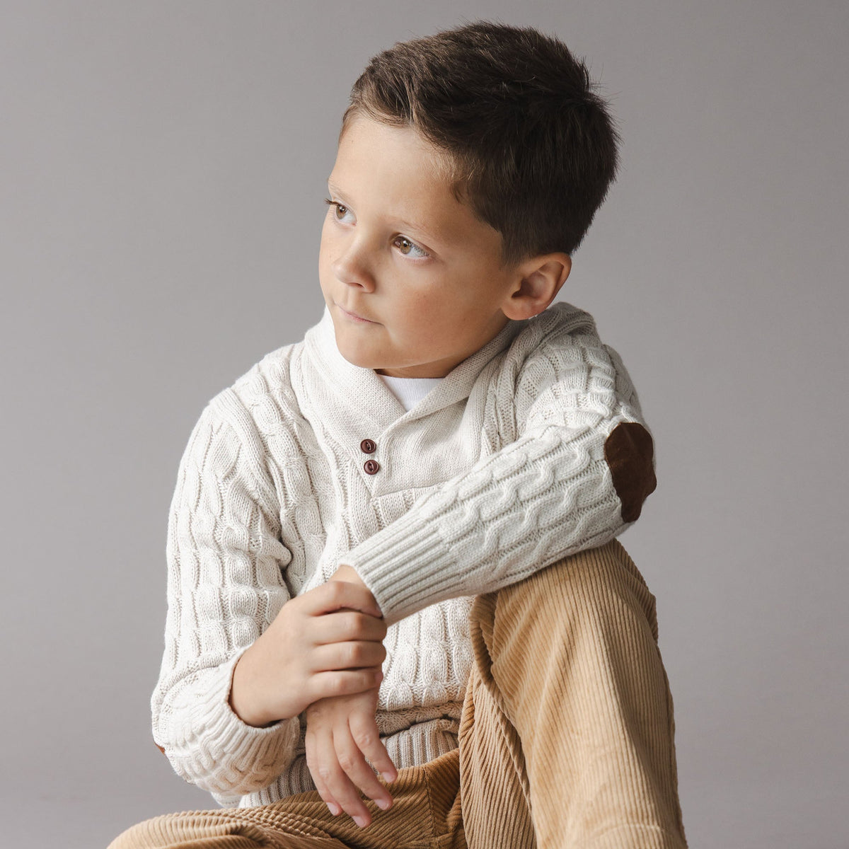Organic Shawl Collar Cable Sweater