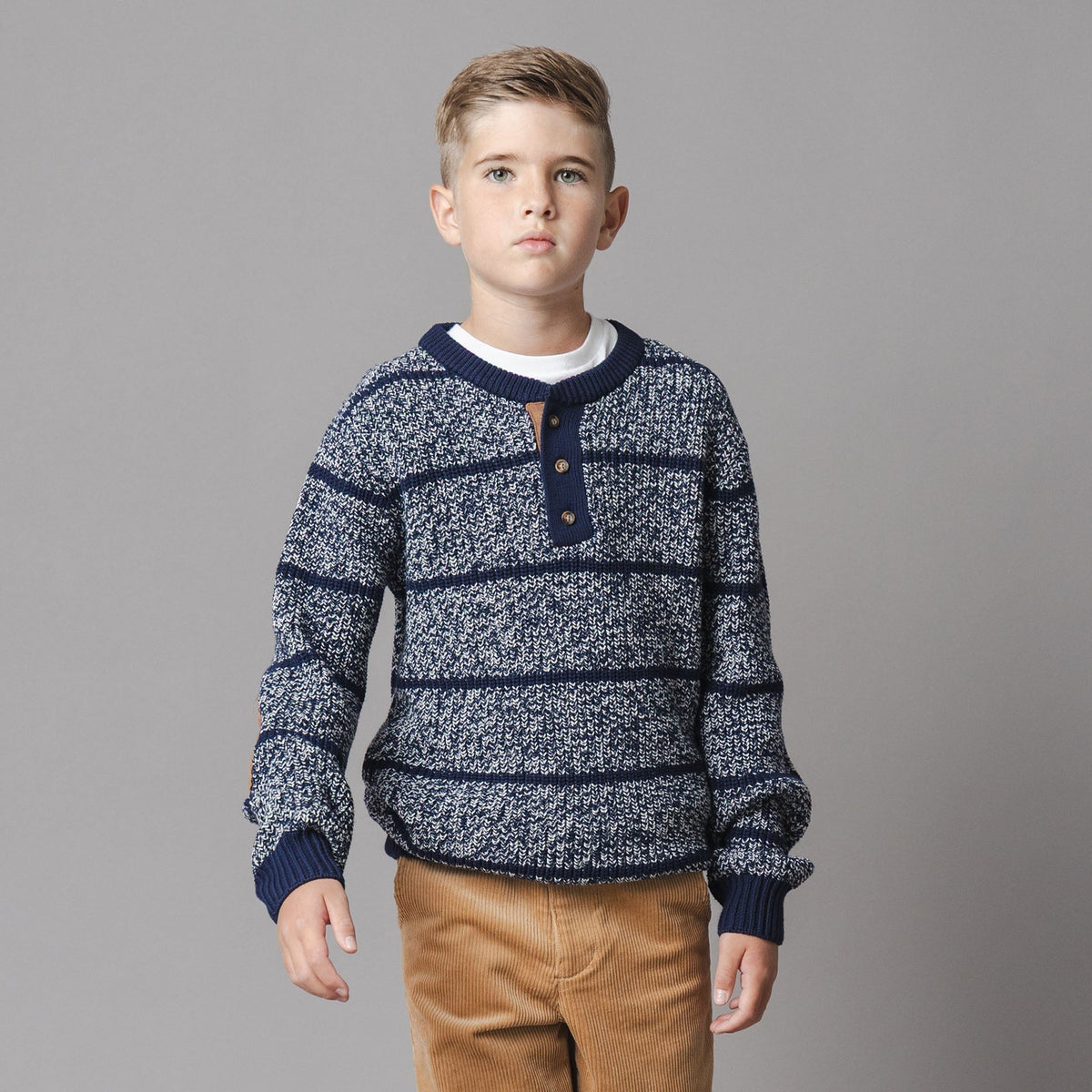 Organic Sweater Henley with Elbow Patches