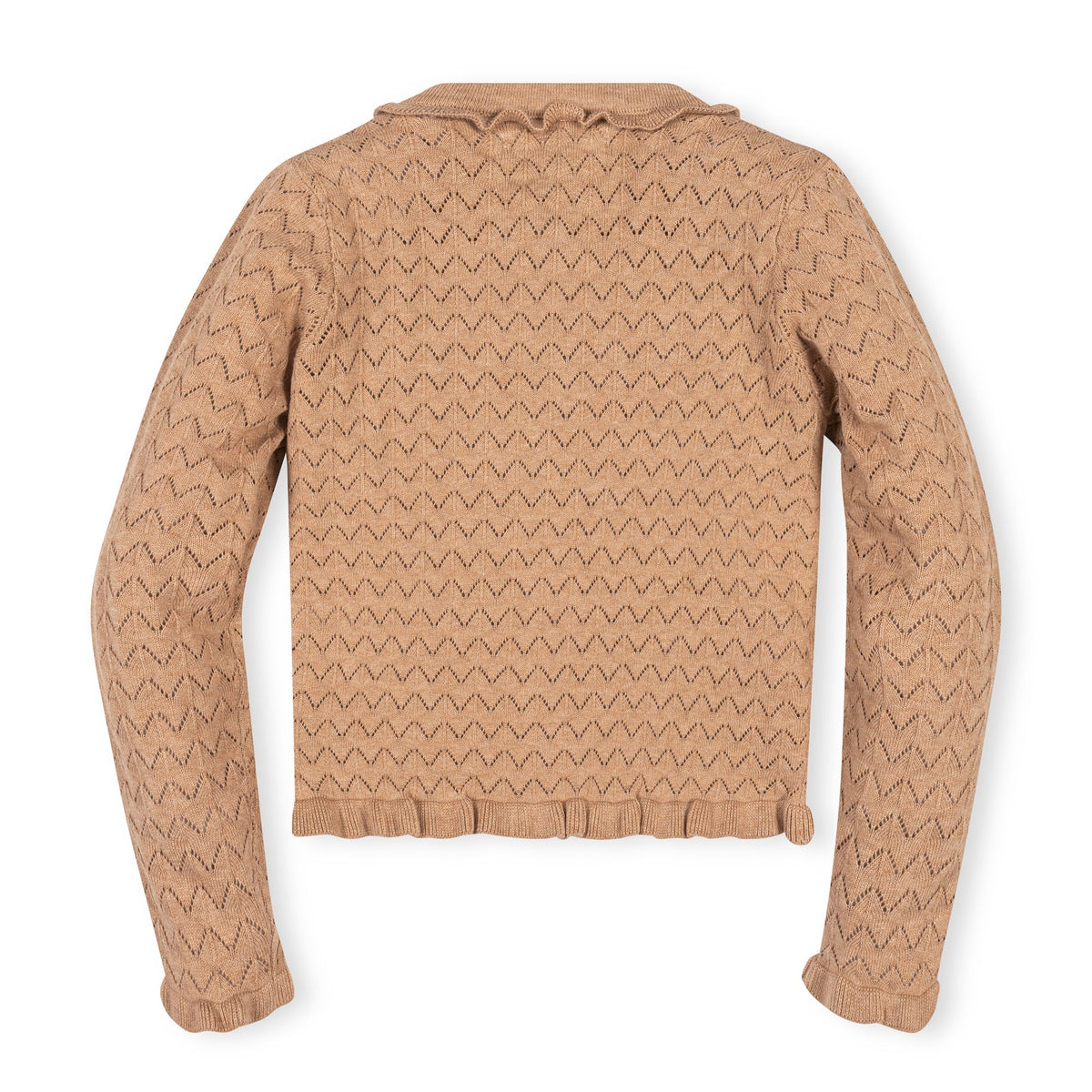 Organic Ruffle Trim Pointelle Cardigan