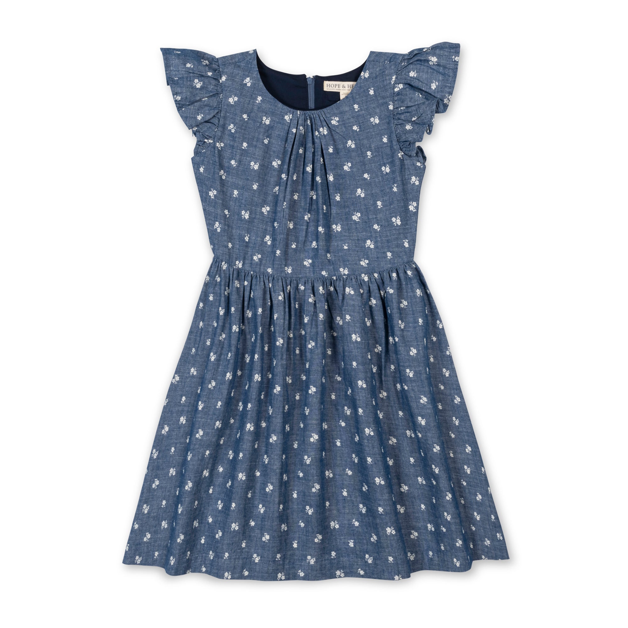 Organic Ruffle Sleeve Chambray Dress