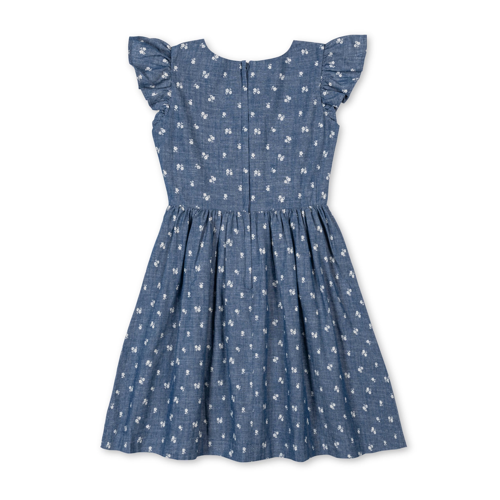 Organic Ruffle Sleeve Chambray Dress