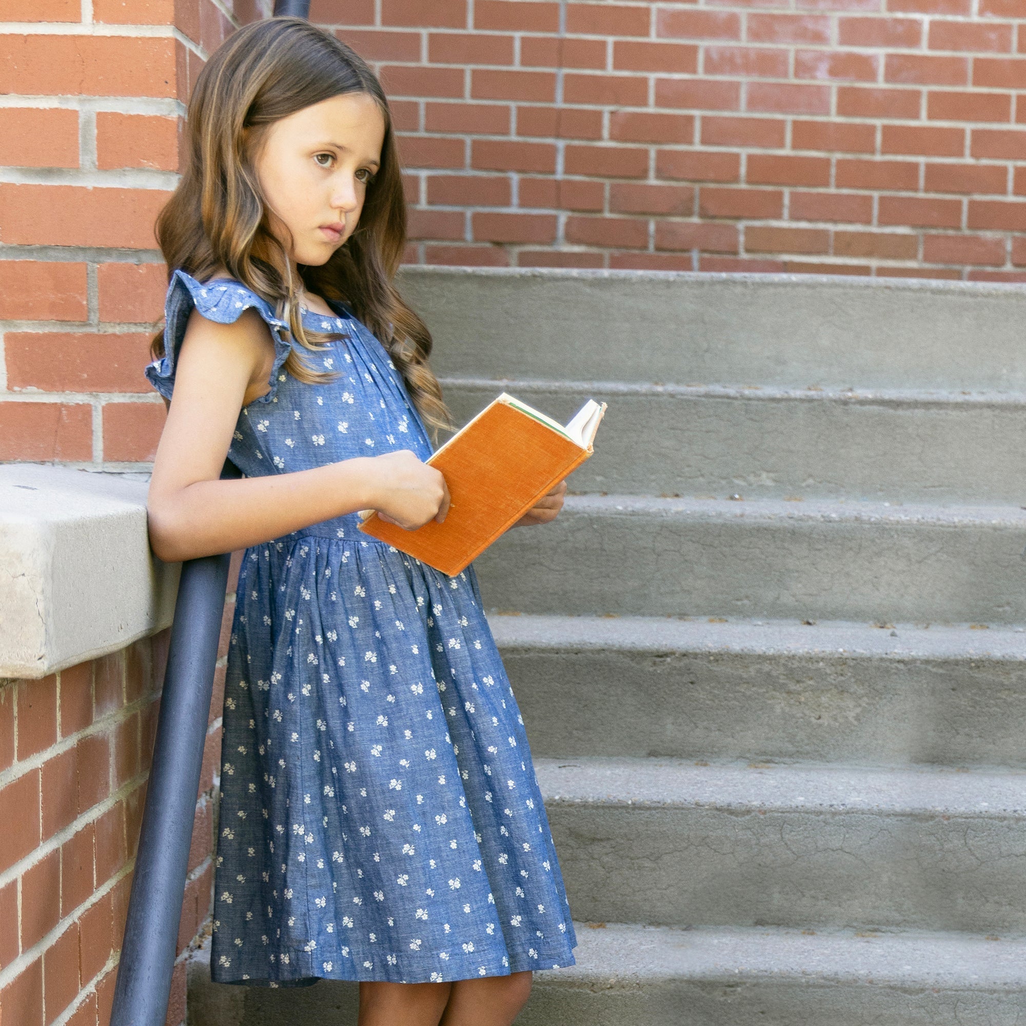 Organic Ruffle Sleeve Chambray Dress