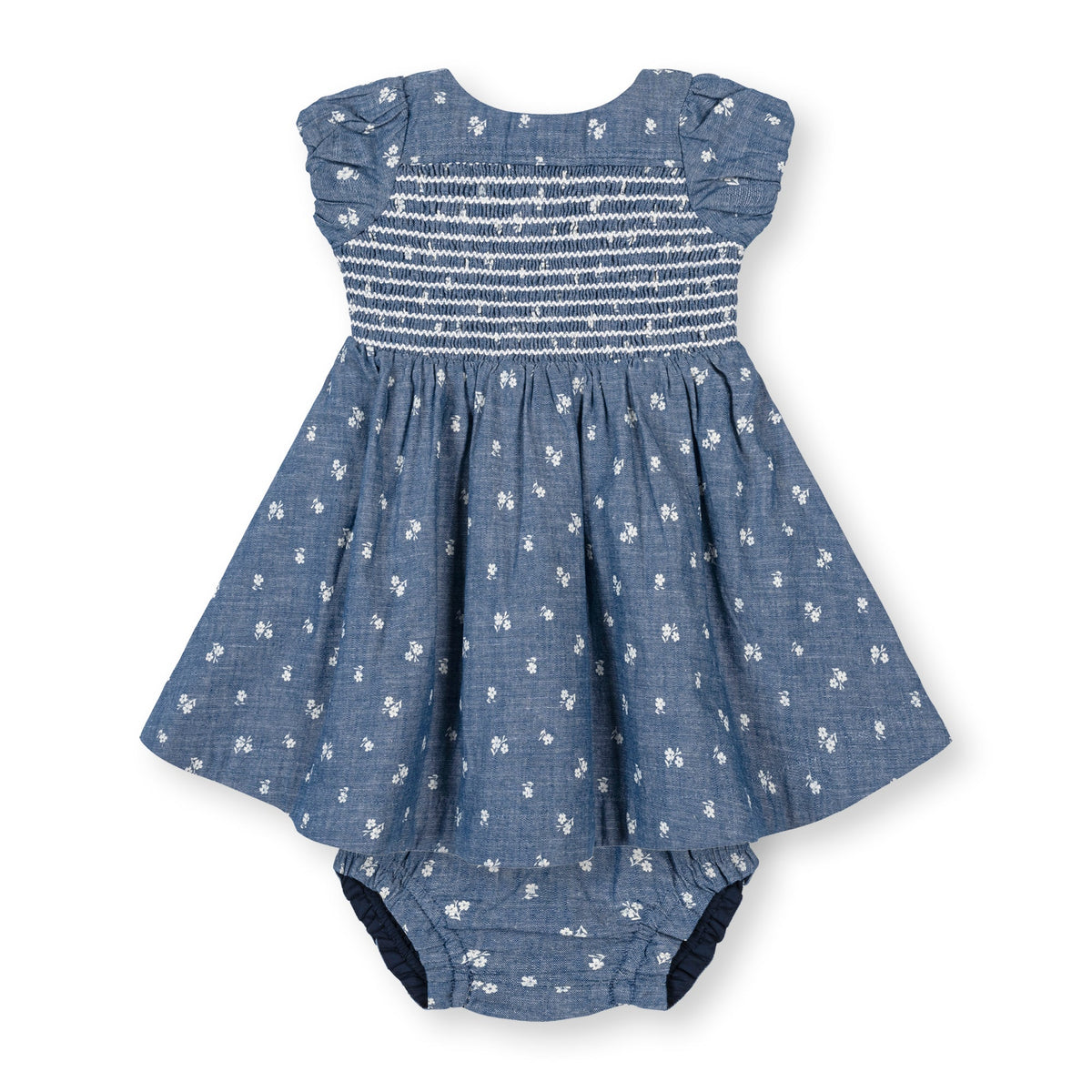 Organic Chambray Smocked Puff Sleeve Dress