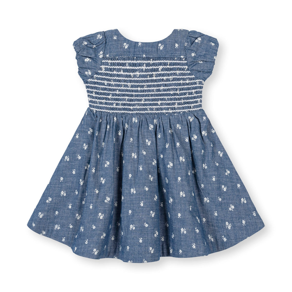 Organic Chambray Smocked Puff Sleeve Dress