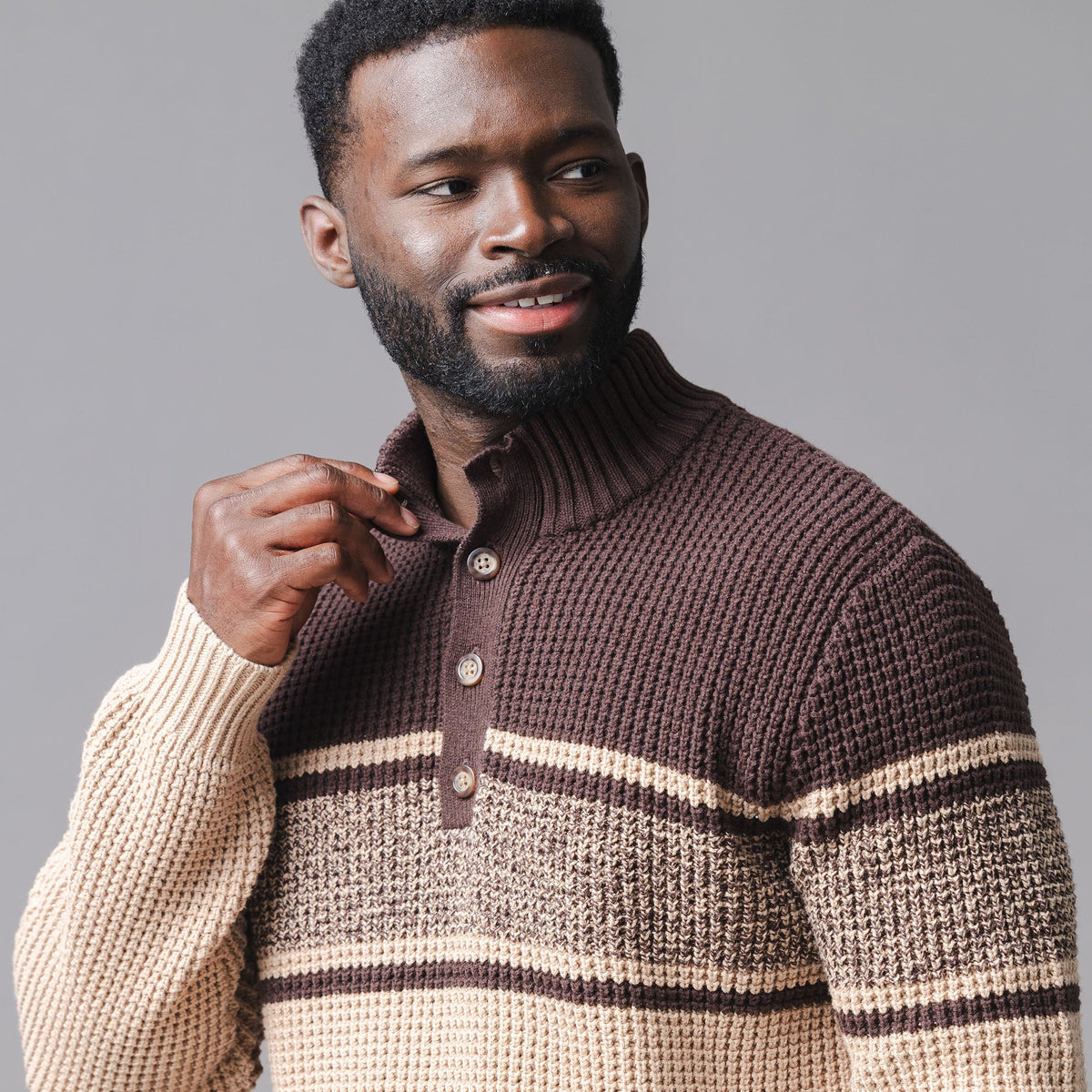 Organic Mock Neck Waffle Sweater