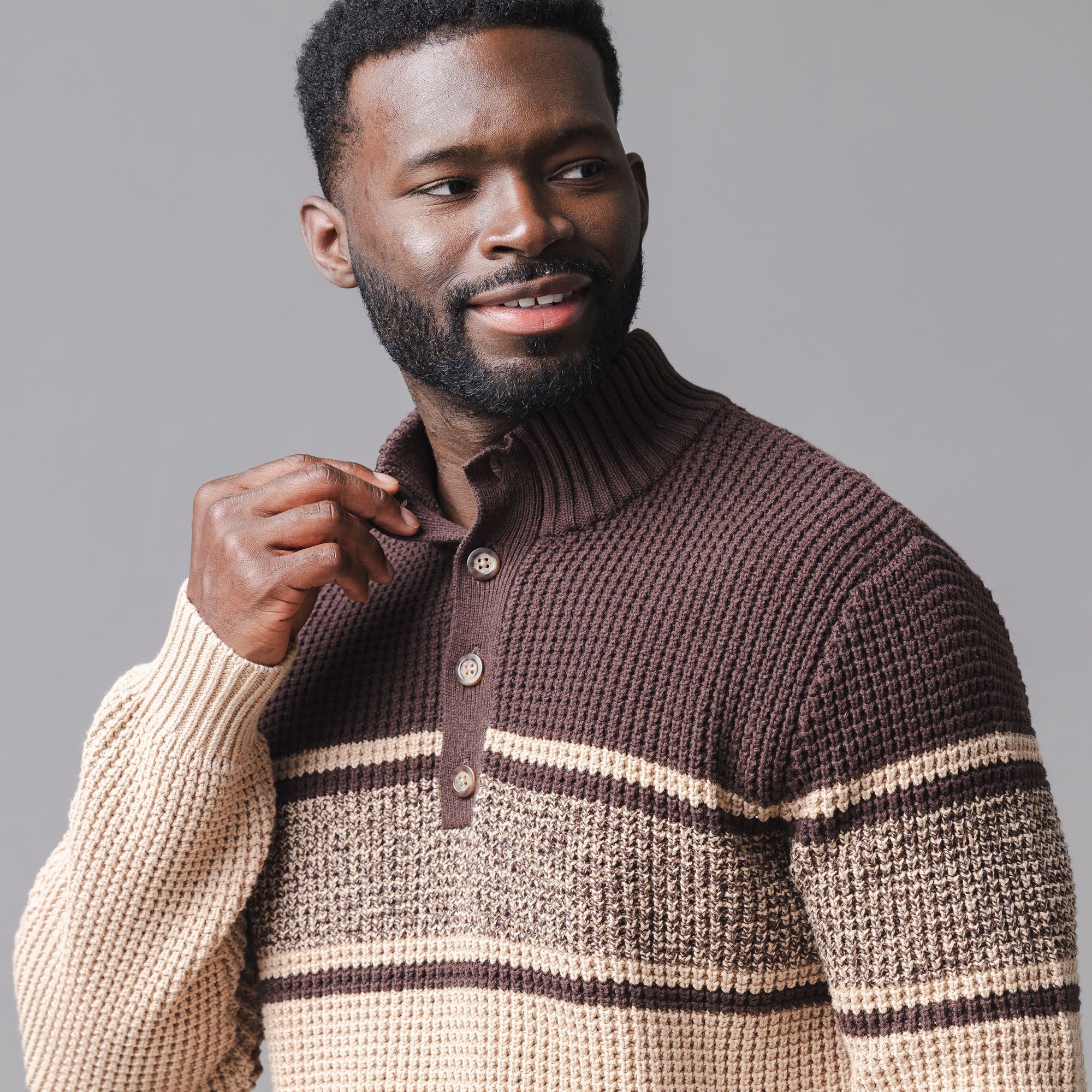 Organic Mock Neck Waffle Sweater