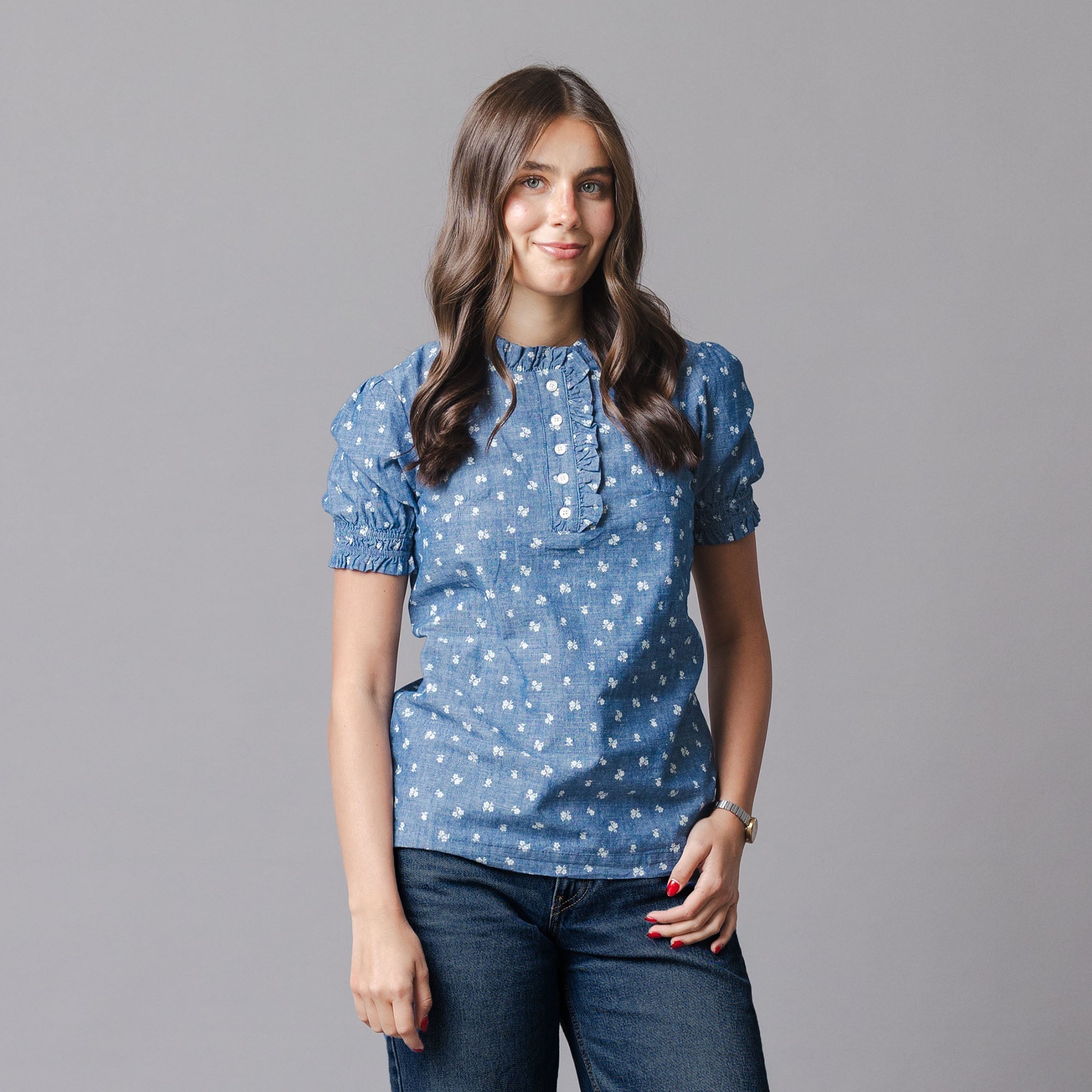 Organic Chambray Puff Sleeve Top