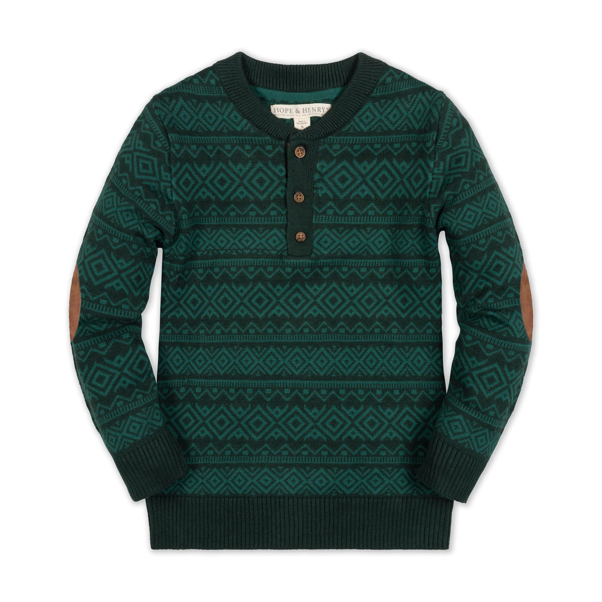 Organic Sweater Henley with Elbow Patches