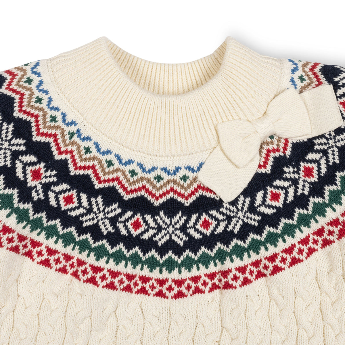 Organic Mock Neck Fair Isle Cable Sweater