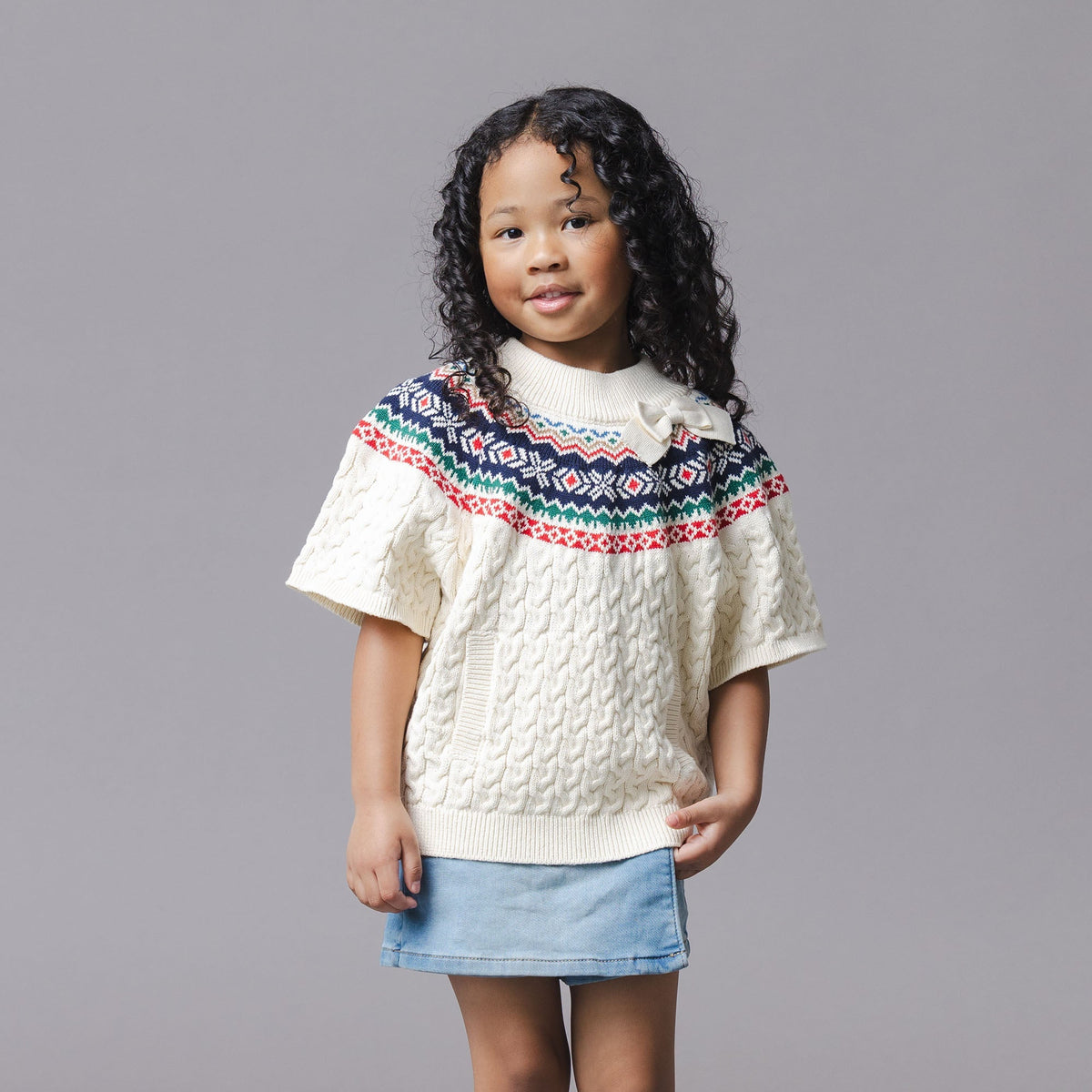 Organic Mock Neck Fair Isle Cable Sweater