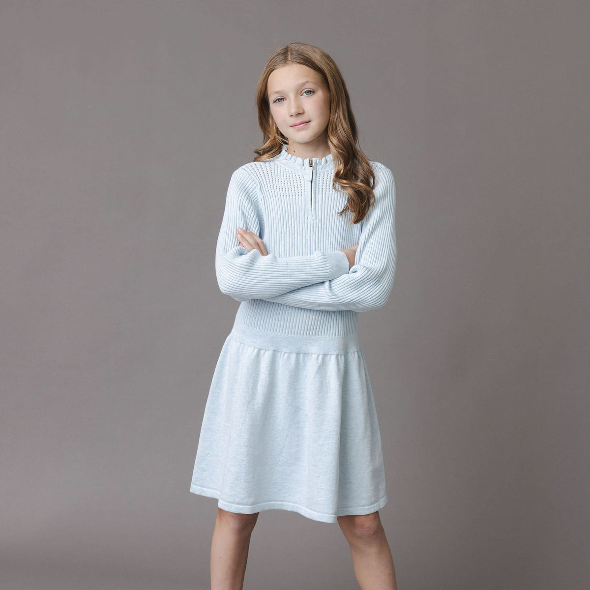 Organic Half Zip Ruffle Neck Sweater Dress