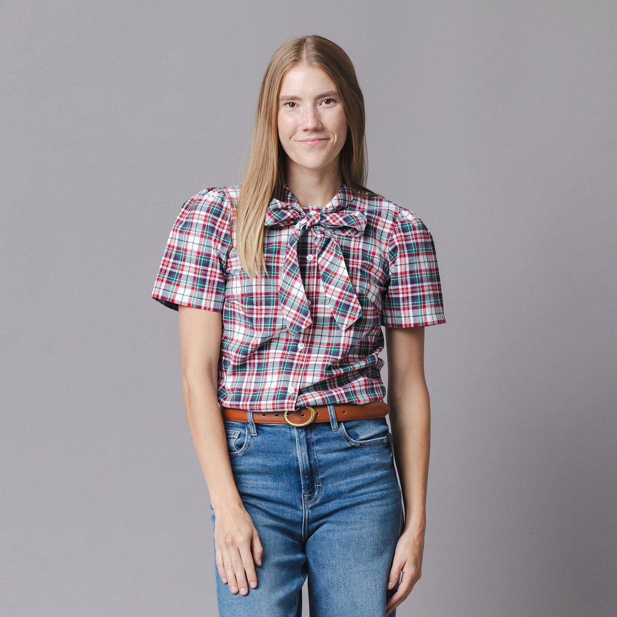 Organic Puff Sleeve Bow Neck Top