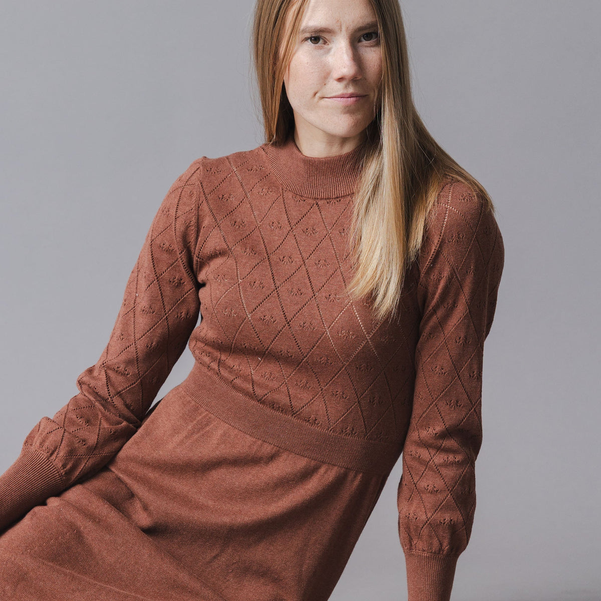 Organic Puff Sleeve Pointelle Sweater Dress
