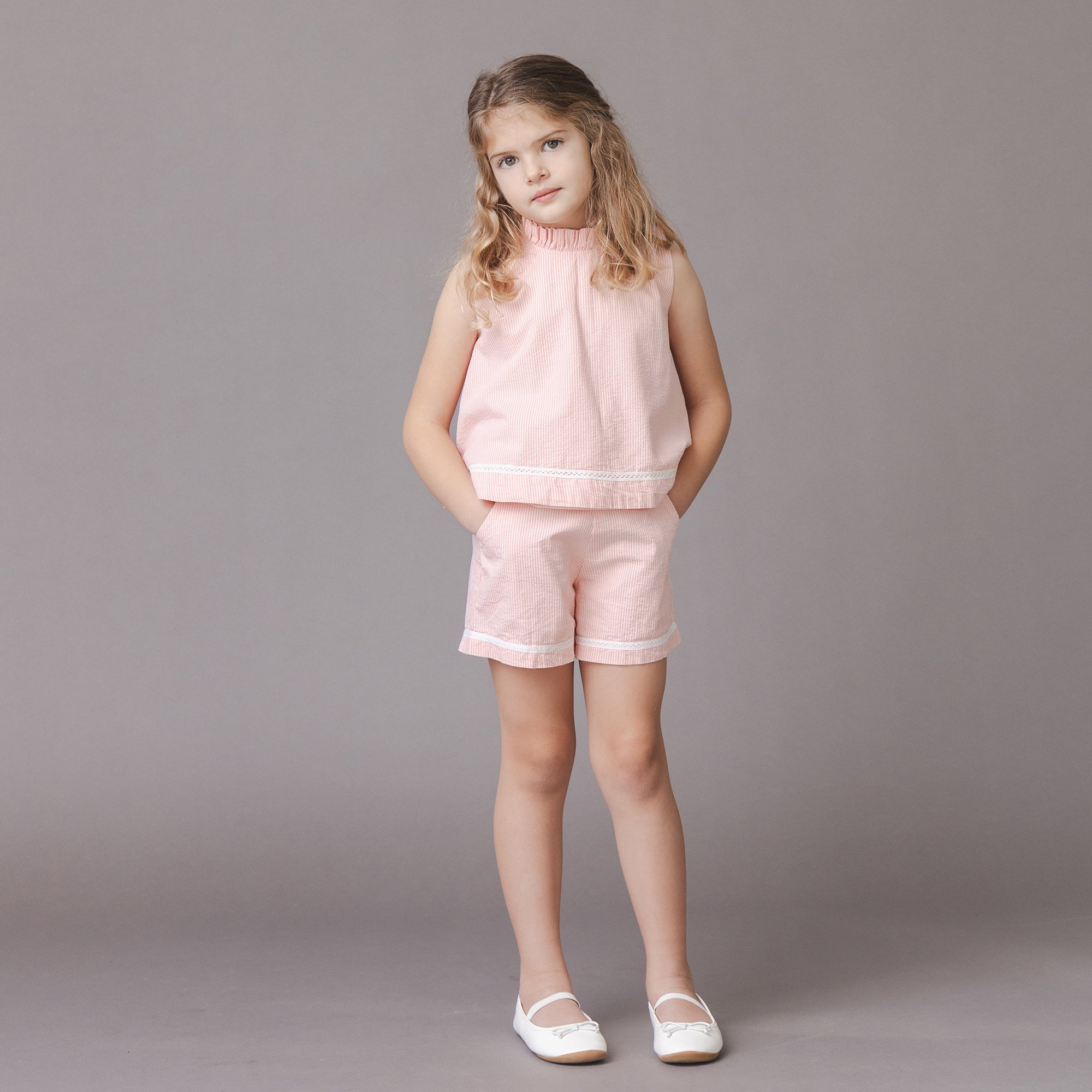 Organic Ruffle Neck Seersucker Top