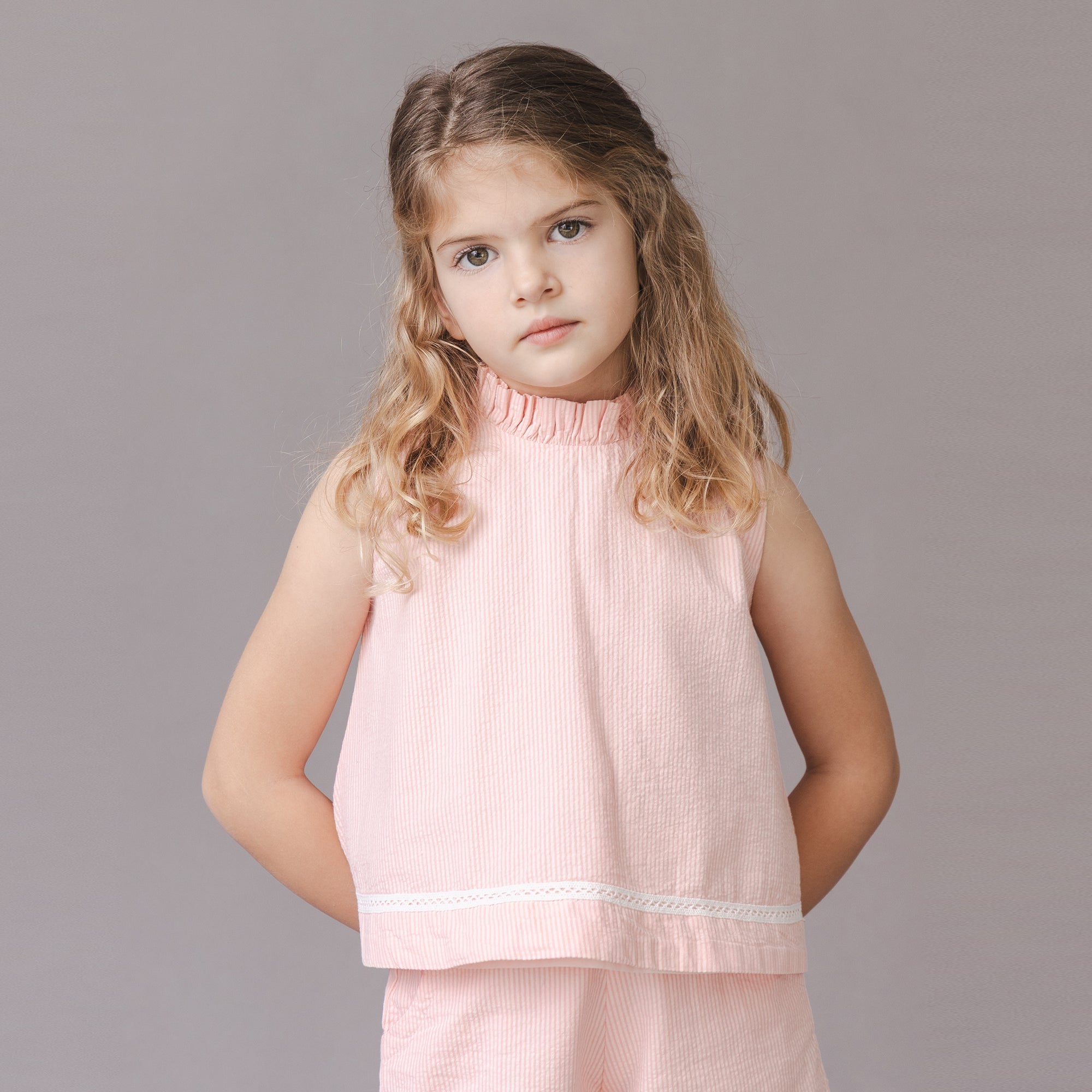 Organic Ruffle Neck Seersucker Top