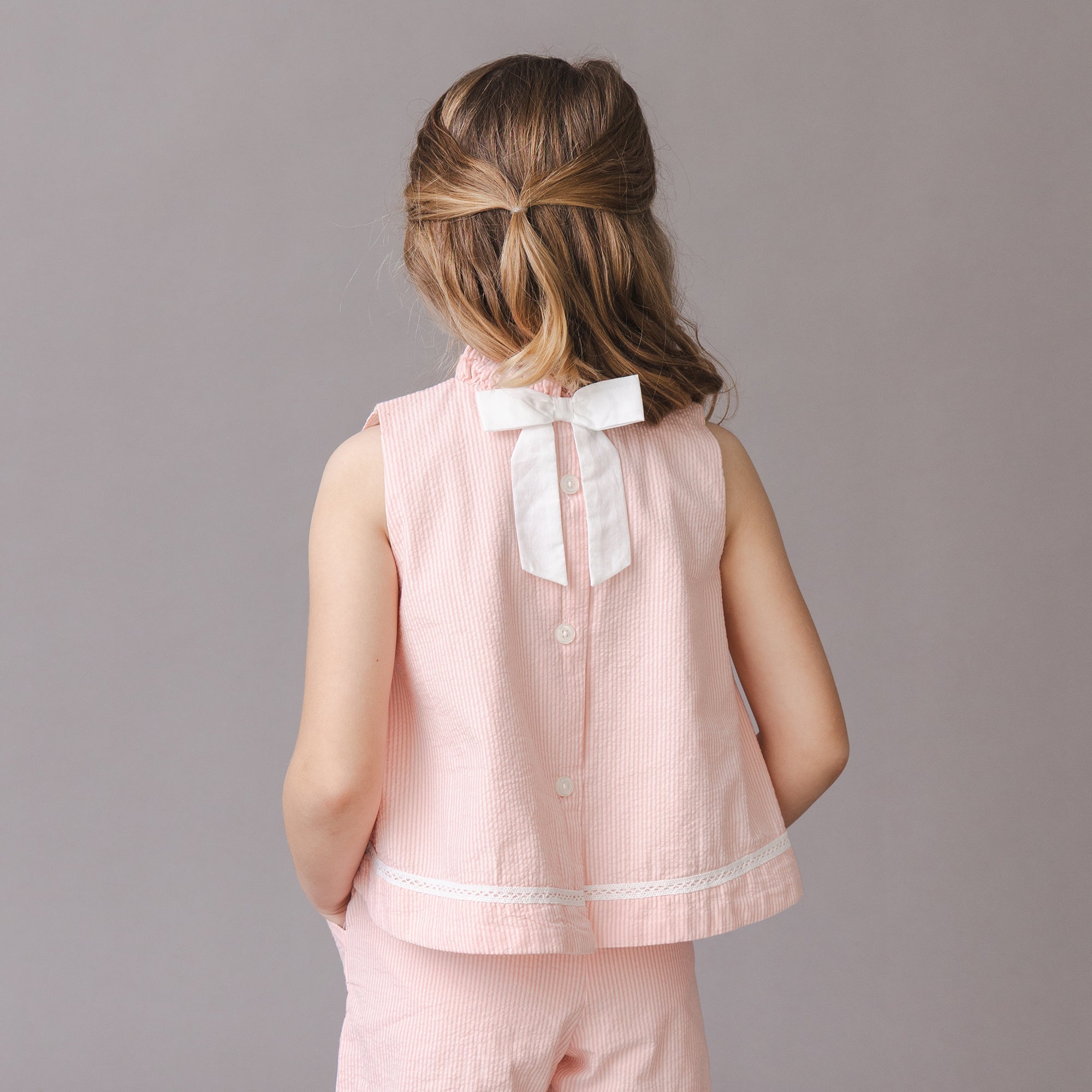 Organic Ruffle Neck Seersucker Top