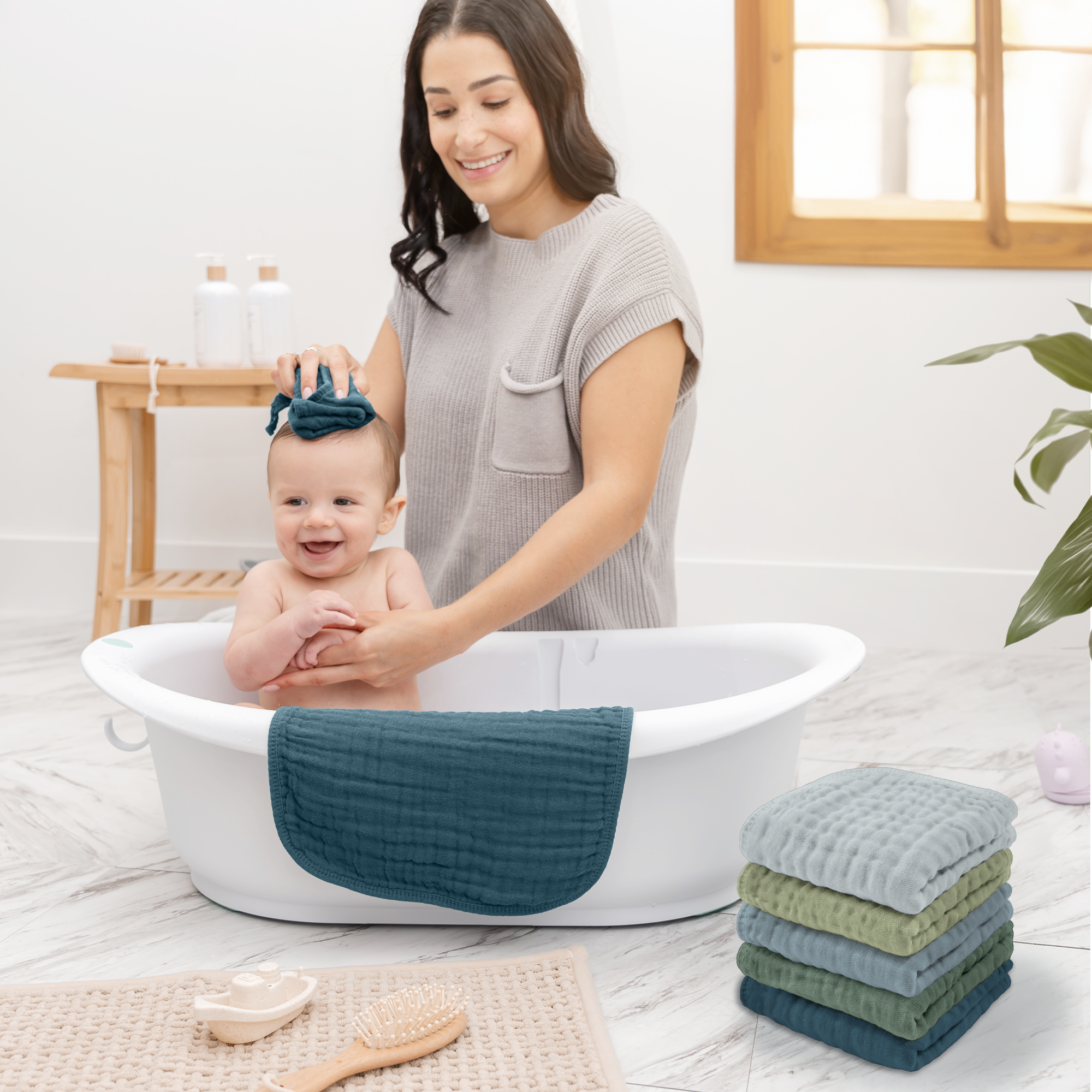 Muslin Washcloths in Multi-Boy