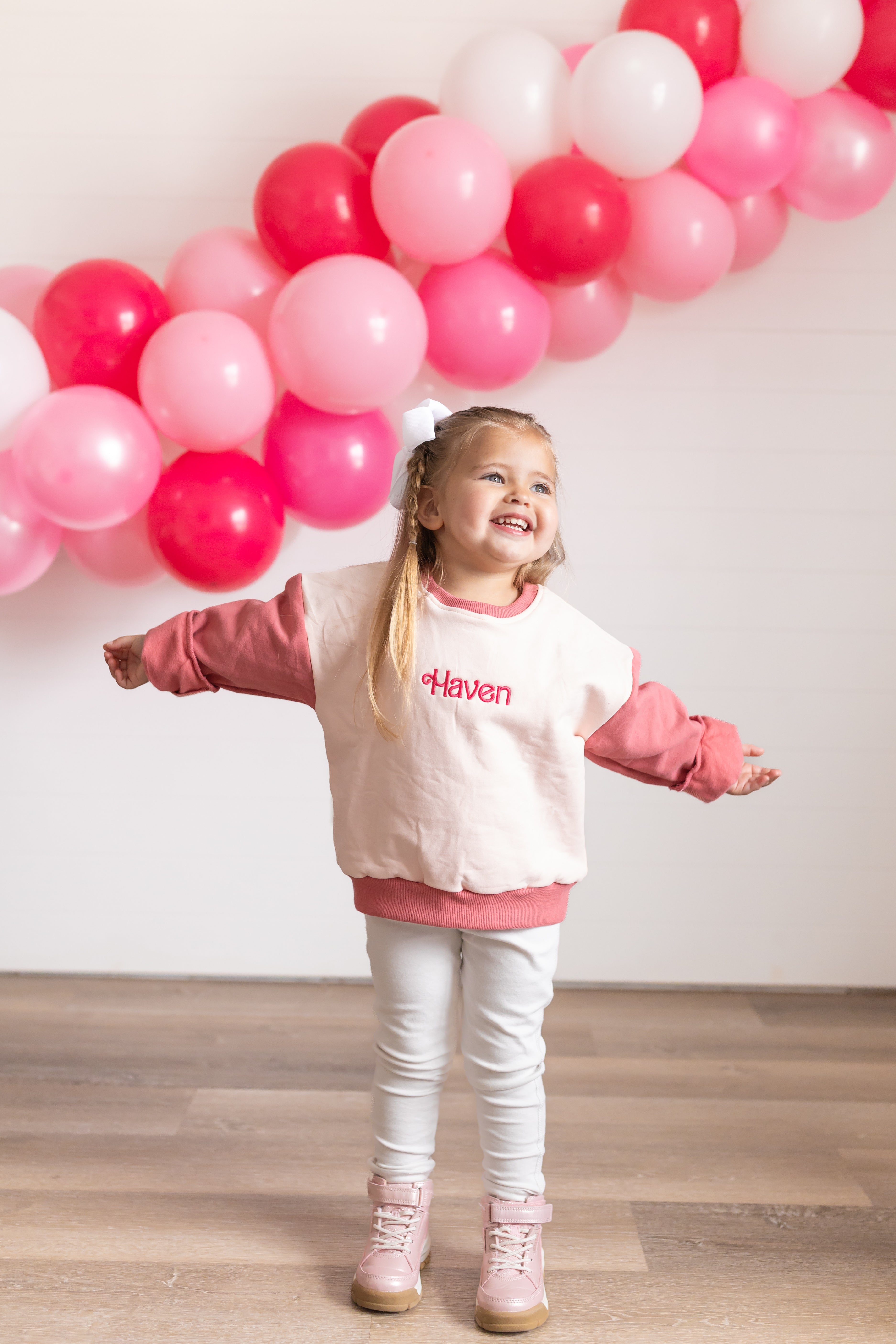Custom Embroidered Pink Colorblock Sweatshirt or Sweatshirt Romper