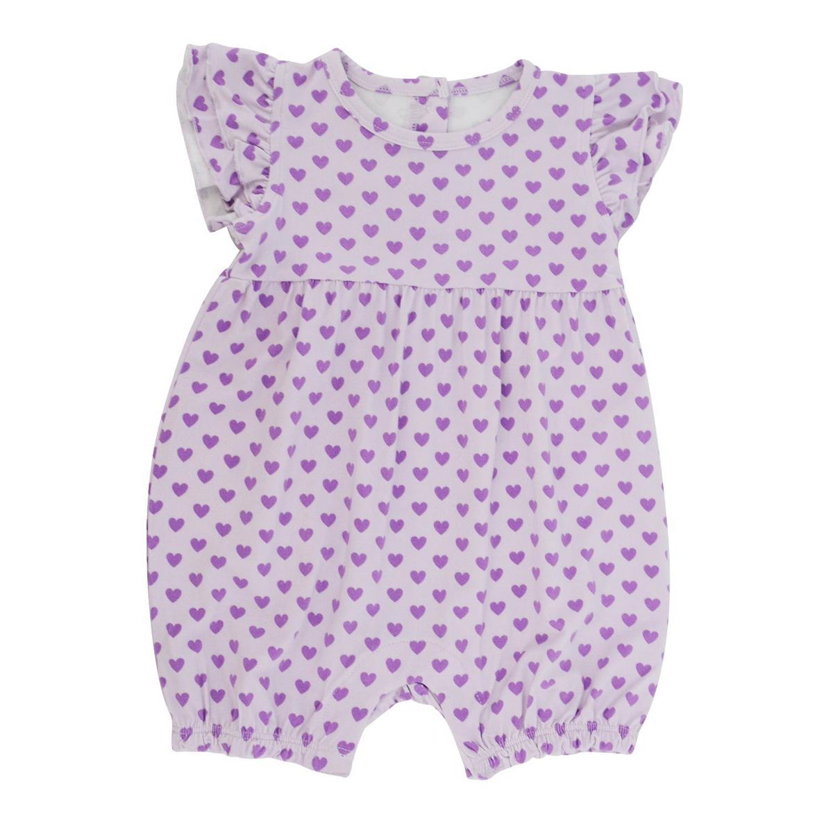 Ruffle Romper - Purple Hearts