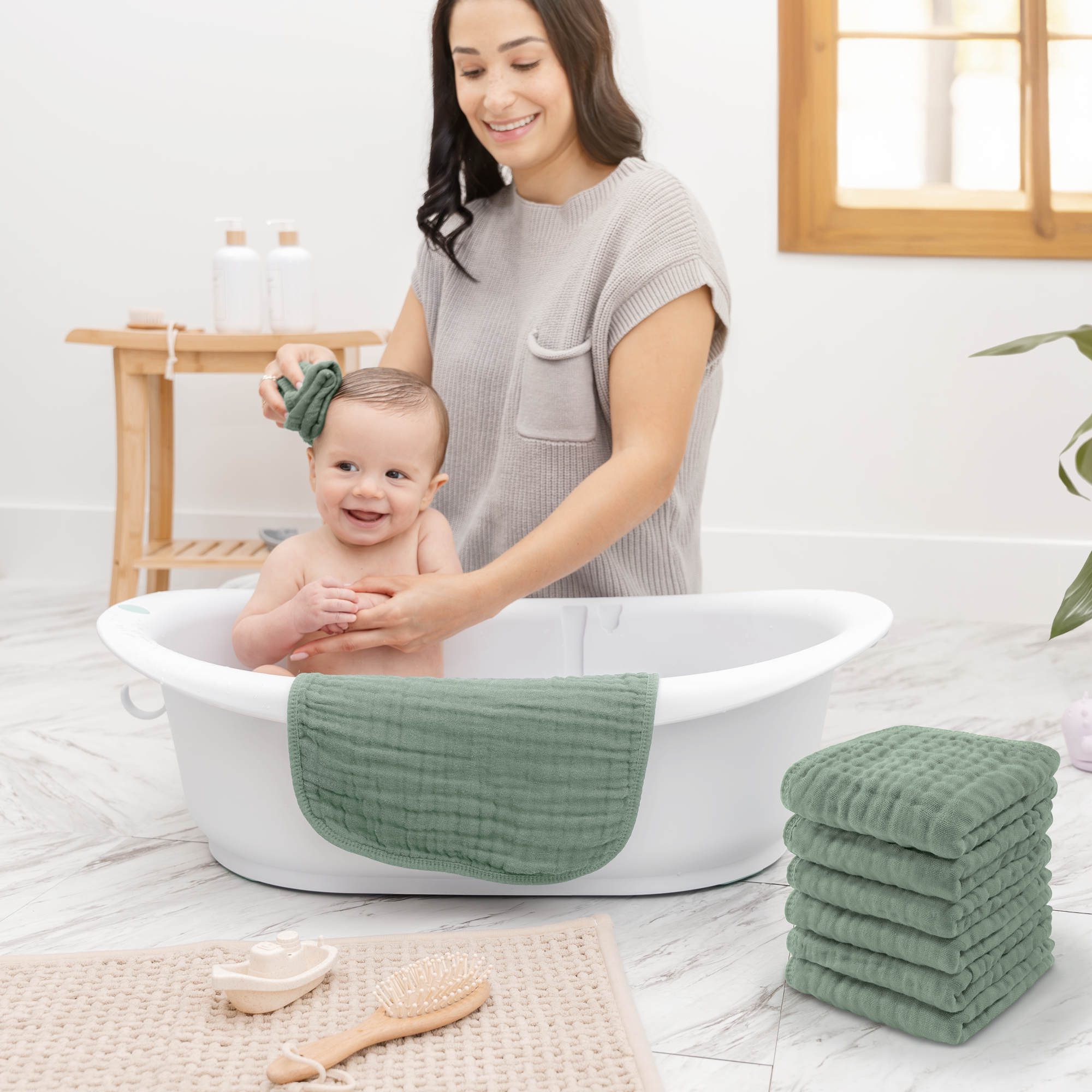 Muslin Washcloths in Fern