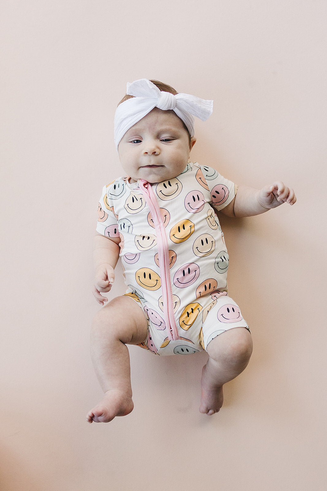 Smiley Bamboo Short Romper | Pink