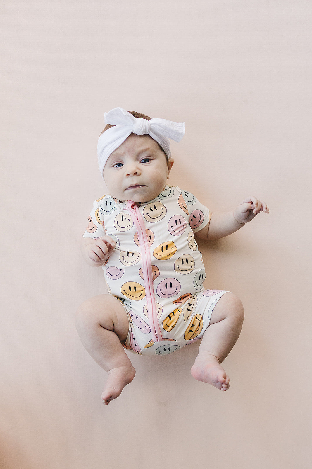 Smiley Bamboo Short Romper | Pink
