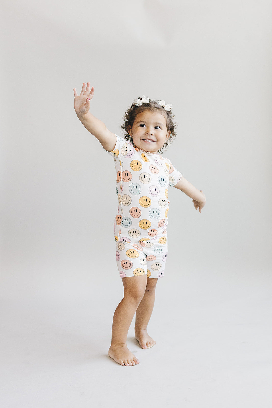 Smiley Bamboo Two Piece Shorts Set | Pink