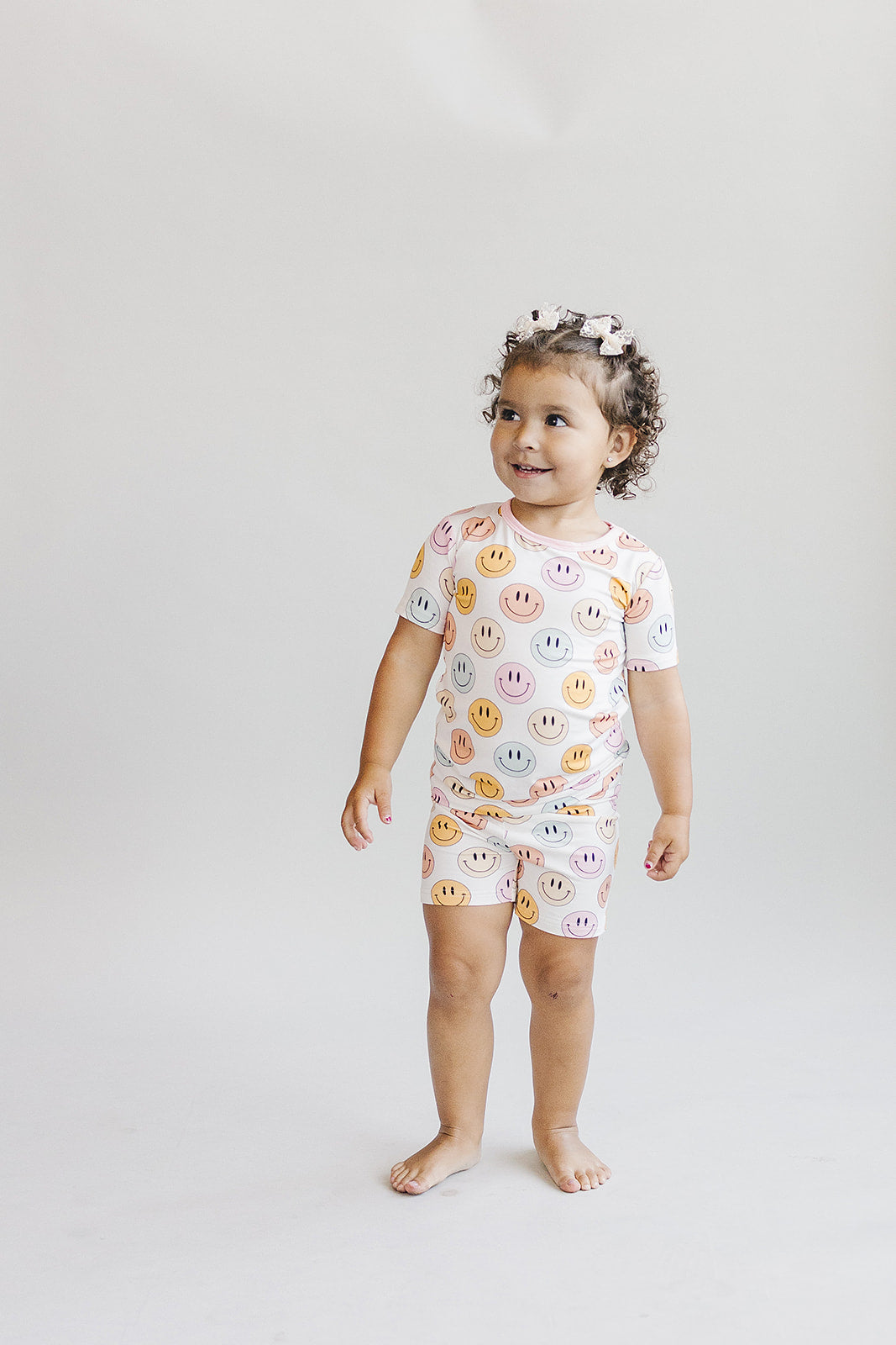 Smiley Bamboo Two Piece Shorts Set | Pink