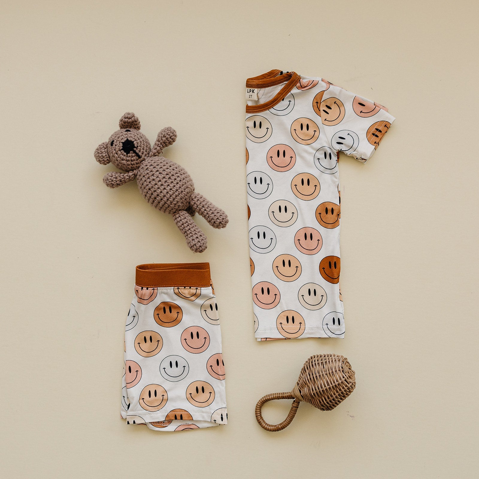 Smiley Bamboo Two Piece Shorts Set | Copper