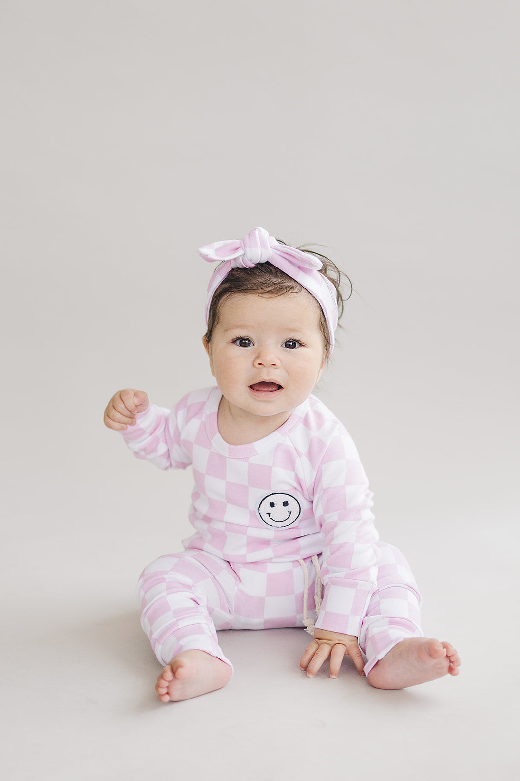 Checkered Smiley Lounge Set | Pink