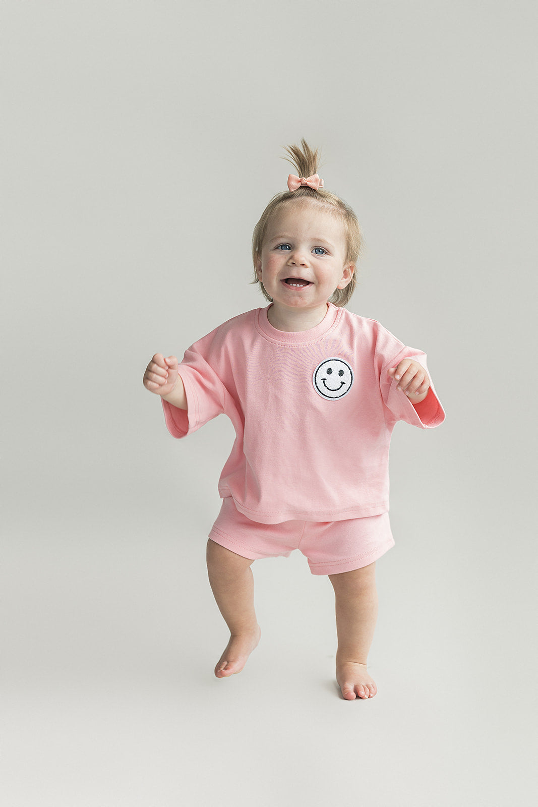 Smiley Shorts Set | Pink Peach
